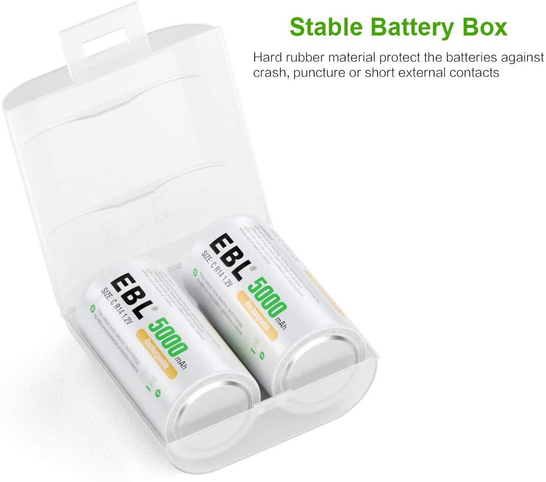 EBL C Cells Rechargeable Batteries 4 Pack with Smart Battery Charger for C D 9V AA AAA Ni-Mh Rechargeable Batteries image number 3