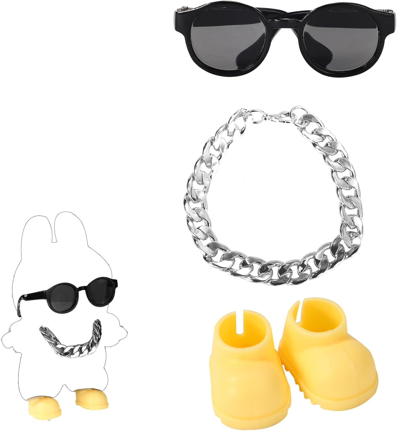 Doll Outfit Set, Fashion Sunglasses Silver Necklace & Cute Yellow Shoes Clothing Accessories for Dolls Decoration & Display image number 4