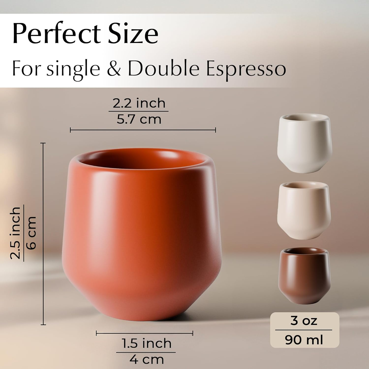 MIAMIO - Espresso Cups Set of 4 (90 Ml) / Espresso Cup, Ceramic Espresso Cups, Handleless Mug, Japanese Tea Cups - Luxe Collection (Beige Pastel)