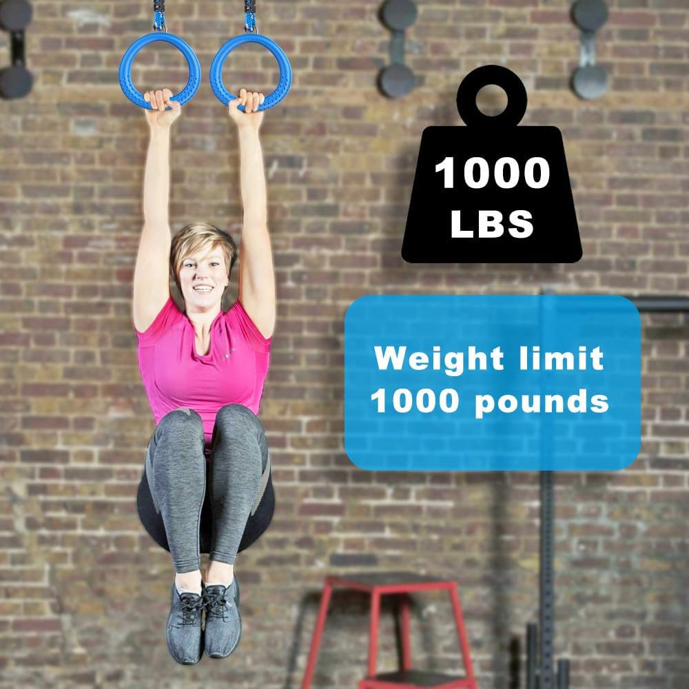 Dolibest Non-Slip Gymnastics Rings Kids Monkey Bars Swing Trapeze Bar with Adjustable Straps (41.7Inch) Home Fitness Full Body Workout Ninja Warrior Obstacle Course Blue (2Pack）