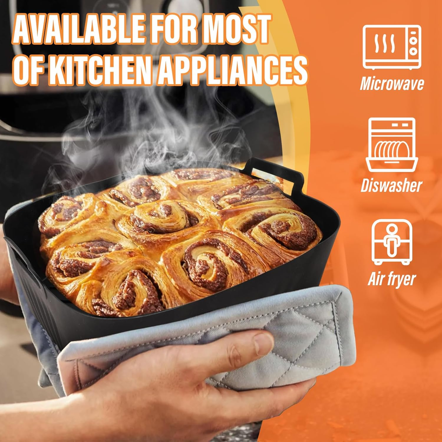 Viiotu 2 Pack Silicone Air Fryer Liners Compatible with Philips 7000 Series 8.3L, Reusable Non-Stick Square Air Fryer Silicone Liner, High Temperature Resistant Easy Cleaning Oven Accessories image number 4