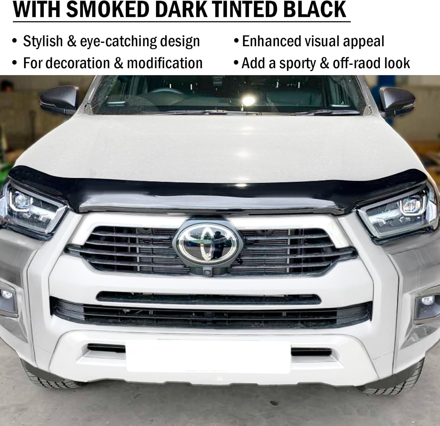 SUERAUTO4X4 Bonnet Protector for Toyota Hilux Accessories 2021-2025 N80 Facelift, Tinted Black Injection Front Bonnet Stone Protector Hood Guard Trim Ute Car Exterior image number 2