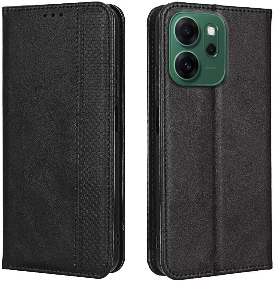 EASSGU Mobile Phone Case for Oppo Reno14 F 5G / Oppo Reno14 FS 5G (6.7 Inches) Flip Folio PU Leather Magnetic Switch Protective Case, 3 Card Slots, 1 Wallet, Stand Case - Black image number 5