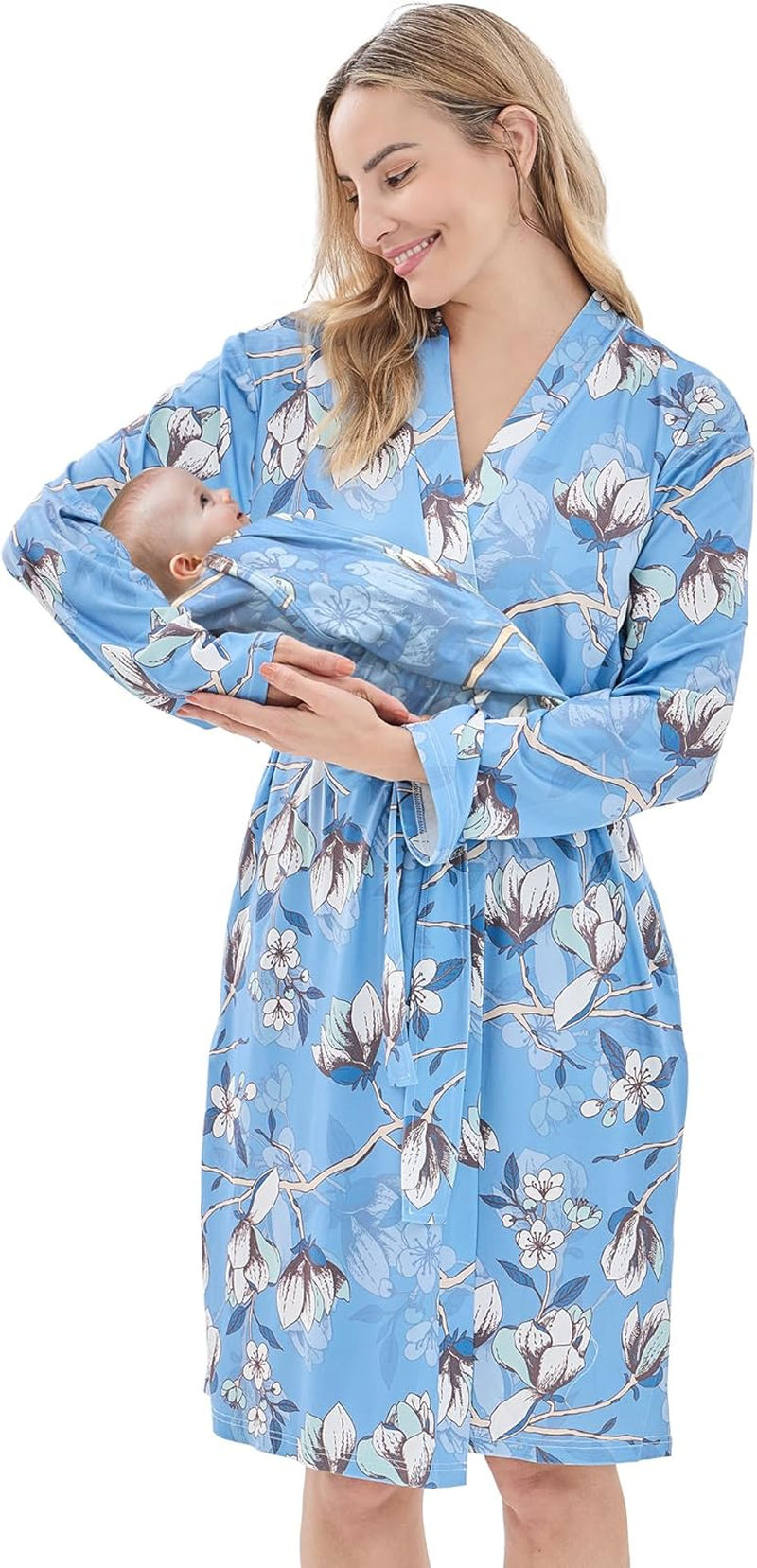 V.&GRIN Mommy and Me Robe and Swaddle Set, Maternity Robe and Matching Baby Blanket | Hospital Outfits Labor Delivery