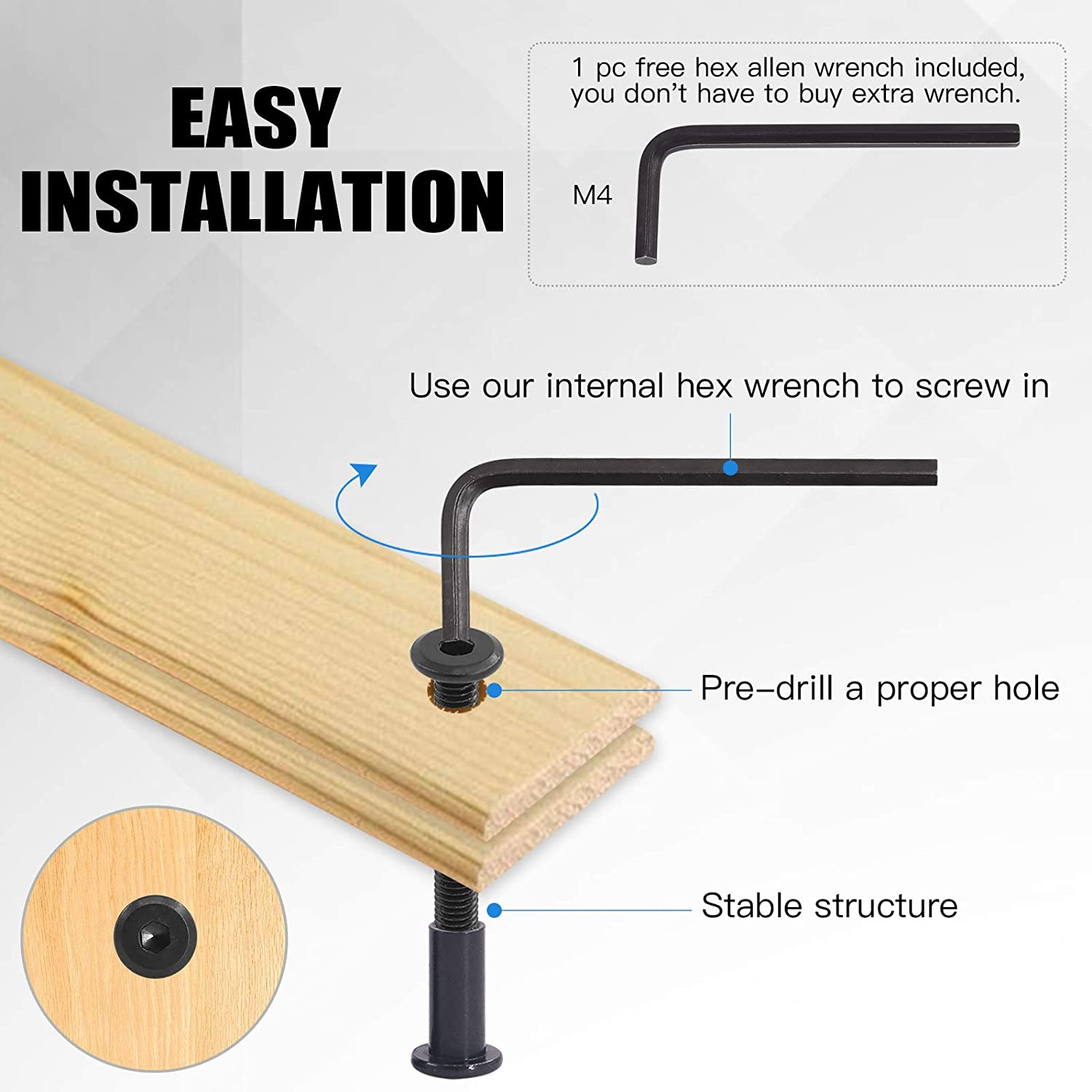 Glarks 85Pcs M6X16/ 25/35/ 45/55/ 65/ 75Mm Black Hex Drive Socket Cap Bolts Kit, Allen Head Countsunk Furniture Crib Bolts Nuts Screws for Chair Table Cabinets image number 6