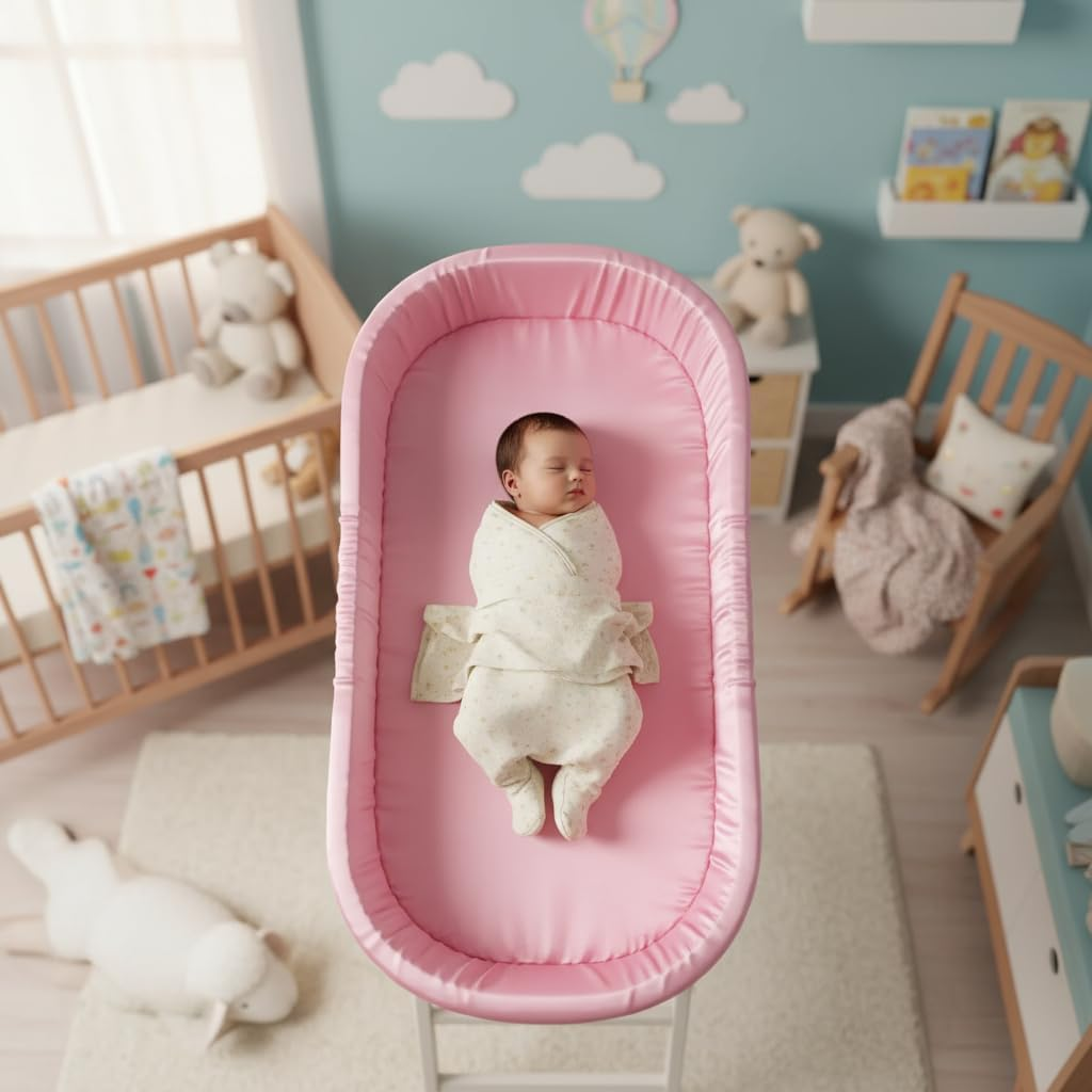 Satin Bassinet Fitted Sheet Set, Ultra Soft Fabric for Standard & Oval Bassinets, 2-Pack Machine Washable Crib Sheet Alternative, Pink & White - SZTTY image number 2