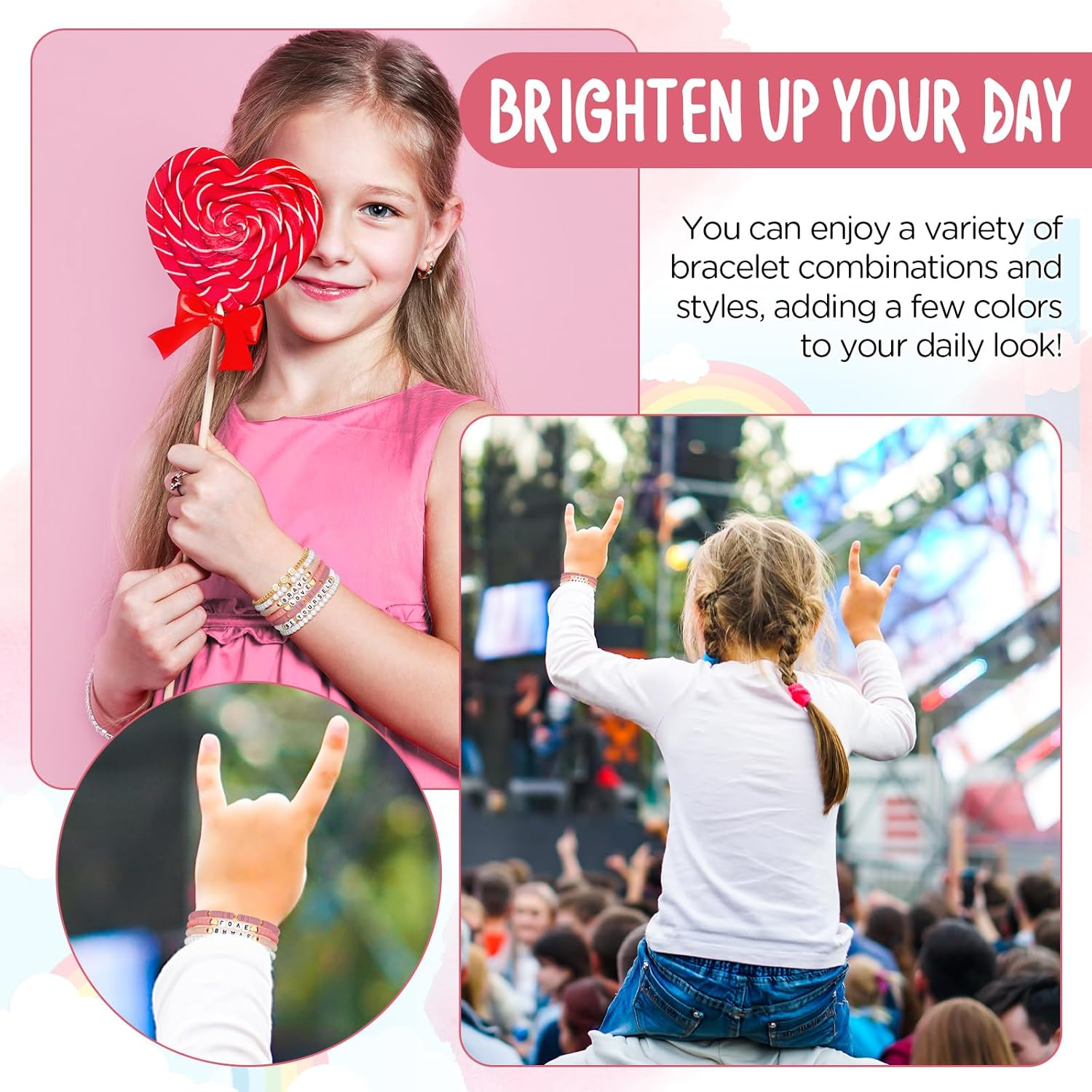 Landical 7 Pcs Friendship Beaded Bracelets Valentines Bracelets Heishi Preppy Bracelets Cute Jewelry Gifts for Women Girls - Blue image number 2