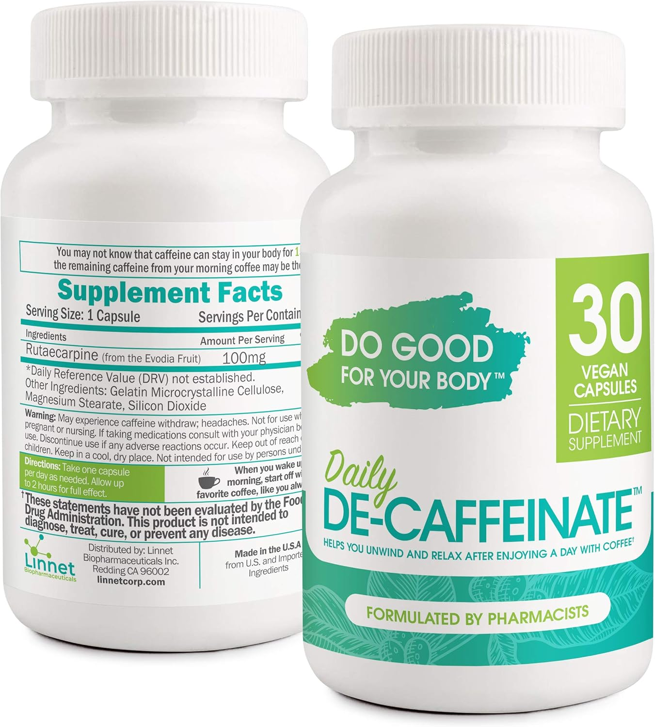 Daily De-Caffeinate, Rutaecarpine, Probably the Most Potent De Caffeinate on the Market, Natural Acting Non-Addictive Deep Sleep Aid for Coffee, Caffeine Lovers, Unwind and Relax, 30 Capsules image number 2