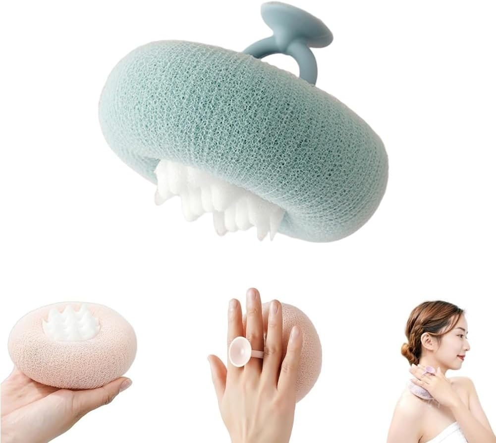 2-In-1 Sunflower Bath Ball Super Soft Sunflower Suction Cup Bath Ball Exfoliating Bath Sponge Cleaning Brush with Suction Cup Shower Sponges Bath Sponges Back Scrubber Shower Puffs for Women Men Green image number 2
