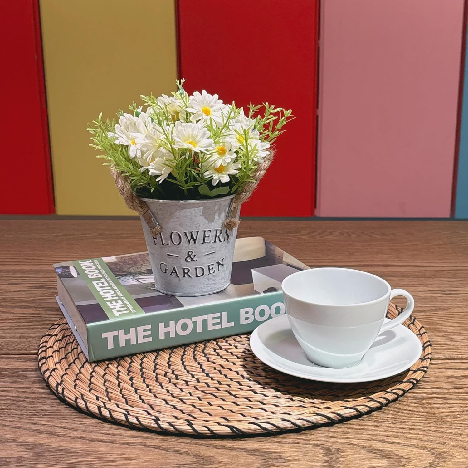 Midrodlle Artificial Potted Flower for Home Office D&eacute;cor-White Daisy with Metal Bucket image number 6