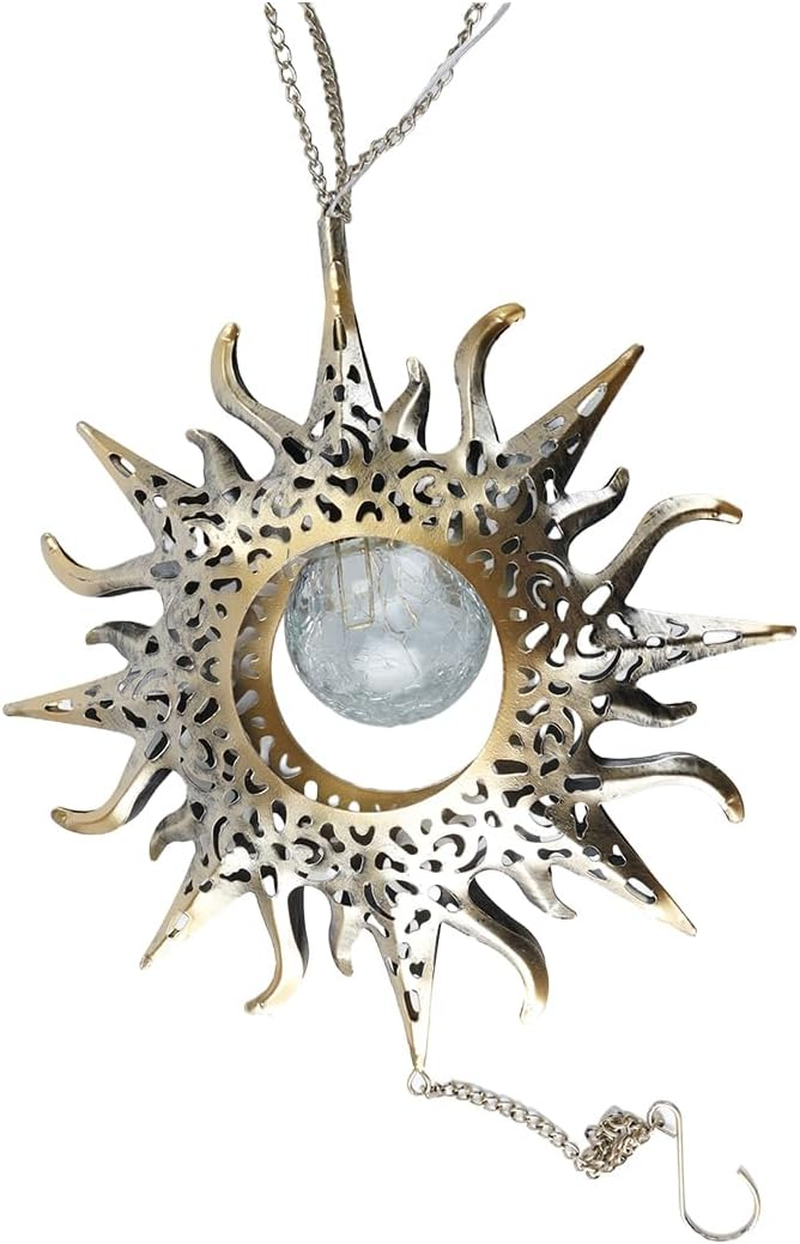 Ausi Sun Moon Solar Wind Spinner Light - Outdoor Garden Night Wind Bell Waterproof Chime Ambient Light Lamp - Lamp for Patio, Deck, Lawn, Yard, Patio, Deck, Garden (Sun) image number 2