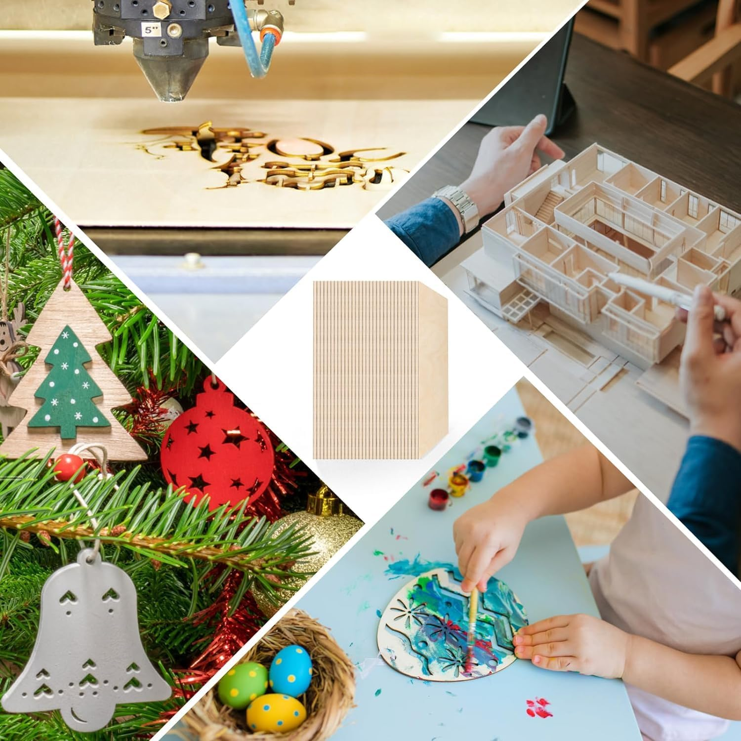 Fiabgum Basswood Sheets for Crafts 300 X 300 X 3Mm Plywood Sheets for Laser Cutting, Wood Burning, Architectural Models, Drawing - 5 Pack Bass Wood image number 6