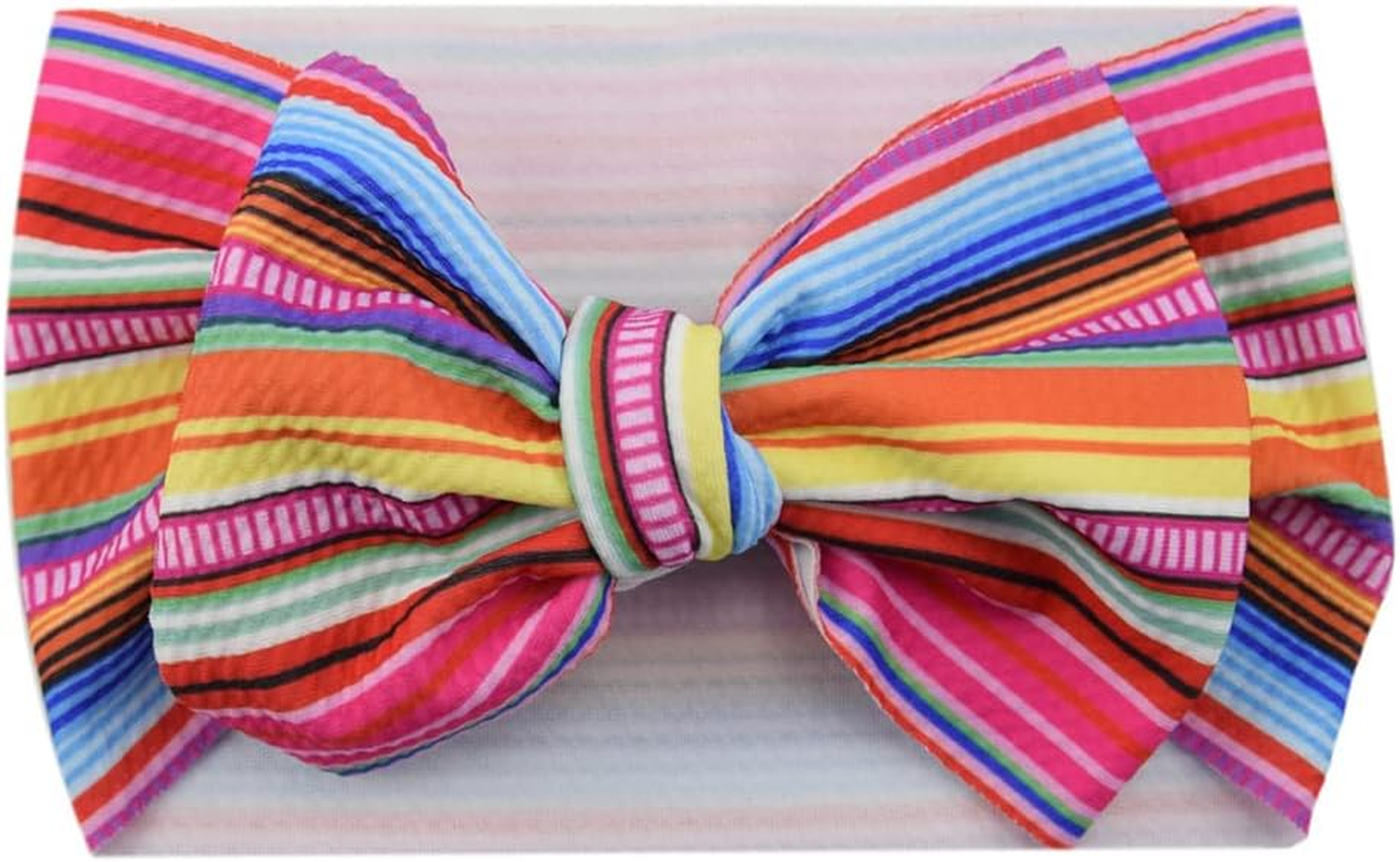 Baby Rainbow Stripe Headband Turban Bows for Baby Girls Rainbow Hair Band Bowknot Hair Accessory image number 3