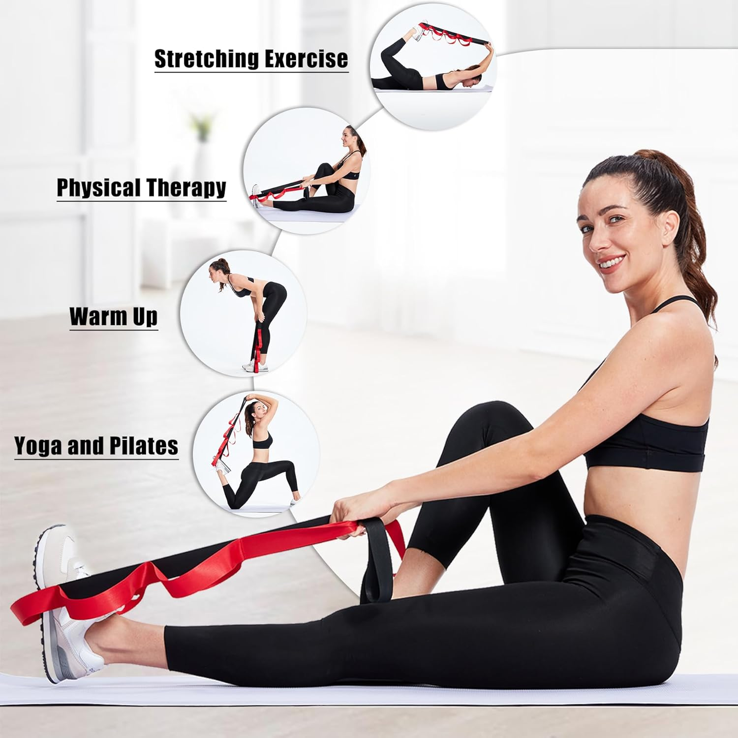 Stretching Strap with Loops, Leg Stretch Bands for Exercise, Yoga Strap for Physical Therapy, Fascia Stretcher Belt image number 6