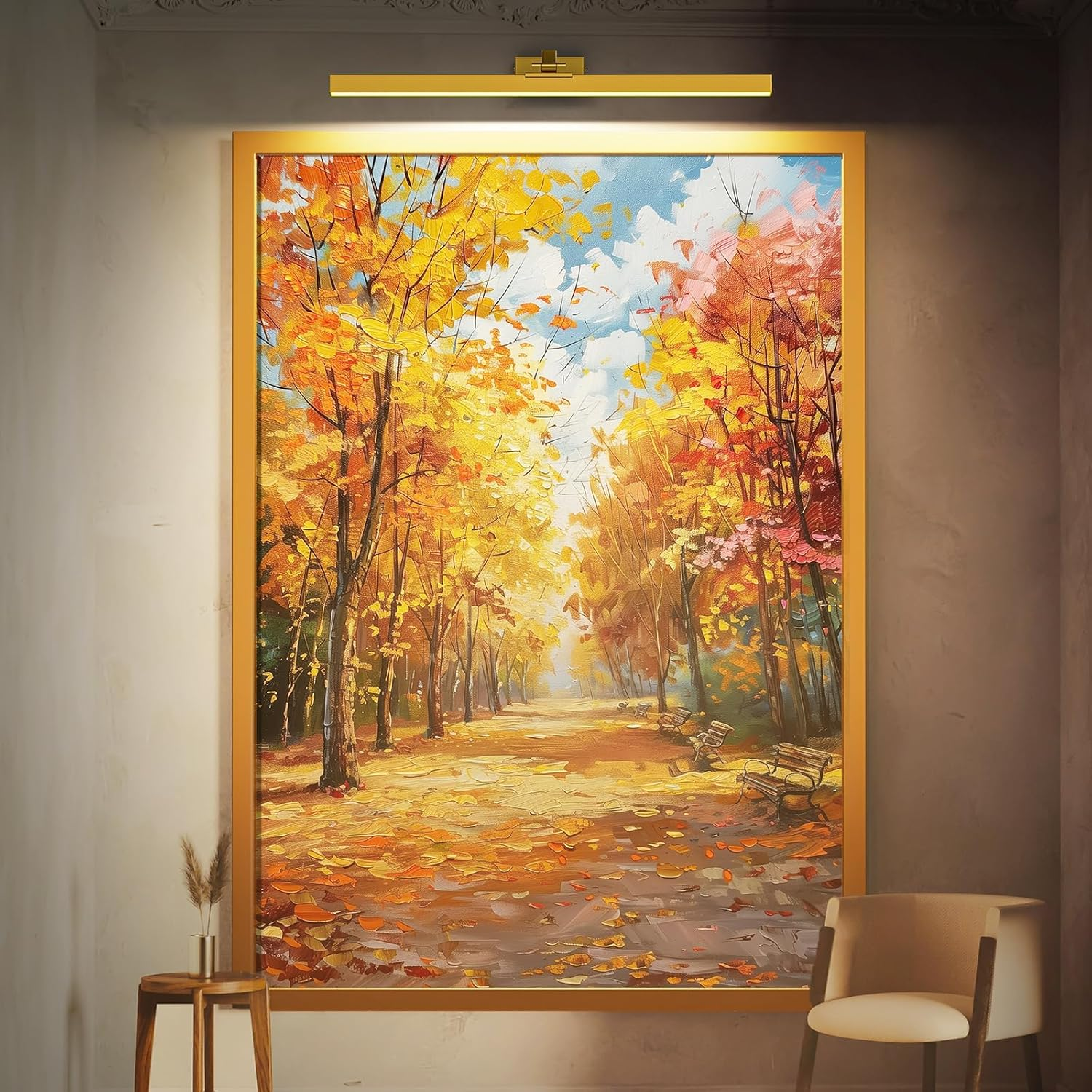 Hudyogy Wall Picture Light, 24In Battery-Powered Gallery Light for Artwork, CCT Dimmable Rechargeable Battery Wall Lamp with Remote Control for Living Room, Gallery, and Dartboard (Gold) - Gold image number 4