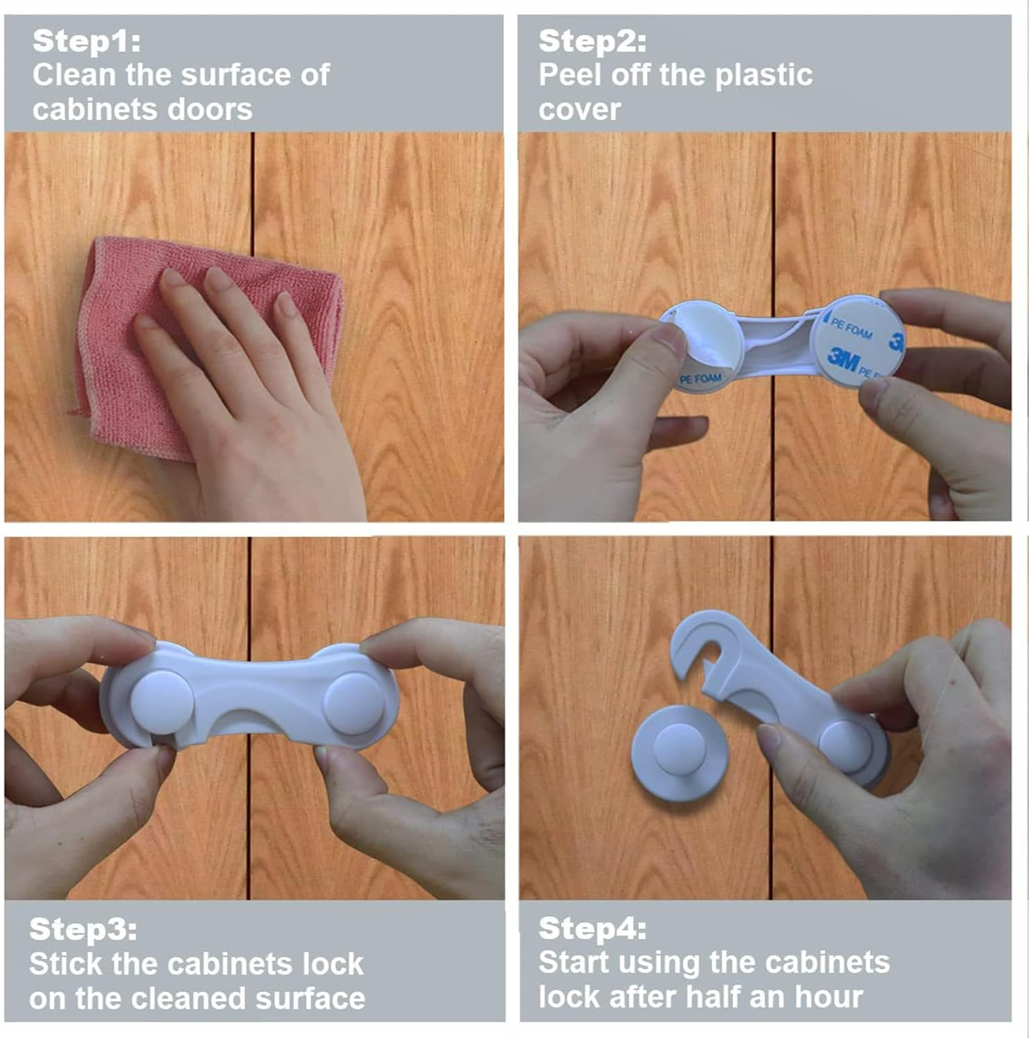 Xolixorium Child Proof Locks for Cabinet Doors 6 Pack No Drill Installation Child Safety Locks for Drawers Wardrobe Pantry Closet Baby Proofing Cupboard Locks image number 2