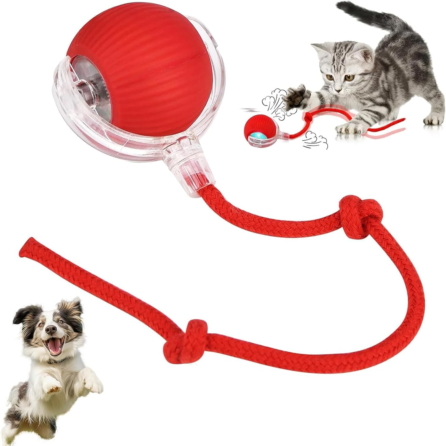Xinrongda Interactive Cat Toy Ball, Cat Toys for Indoor Cats Adult, 360&deg;Smart Automatic Rolling Ball for Cats Dogs, USB Rechargeable Cat Toys, Moving Dog Ball for Pets,Red