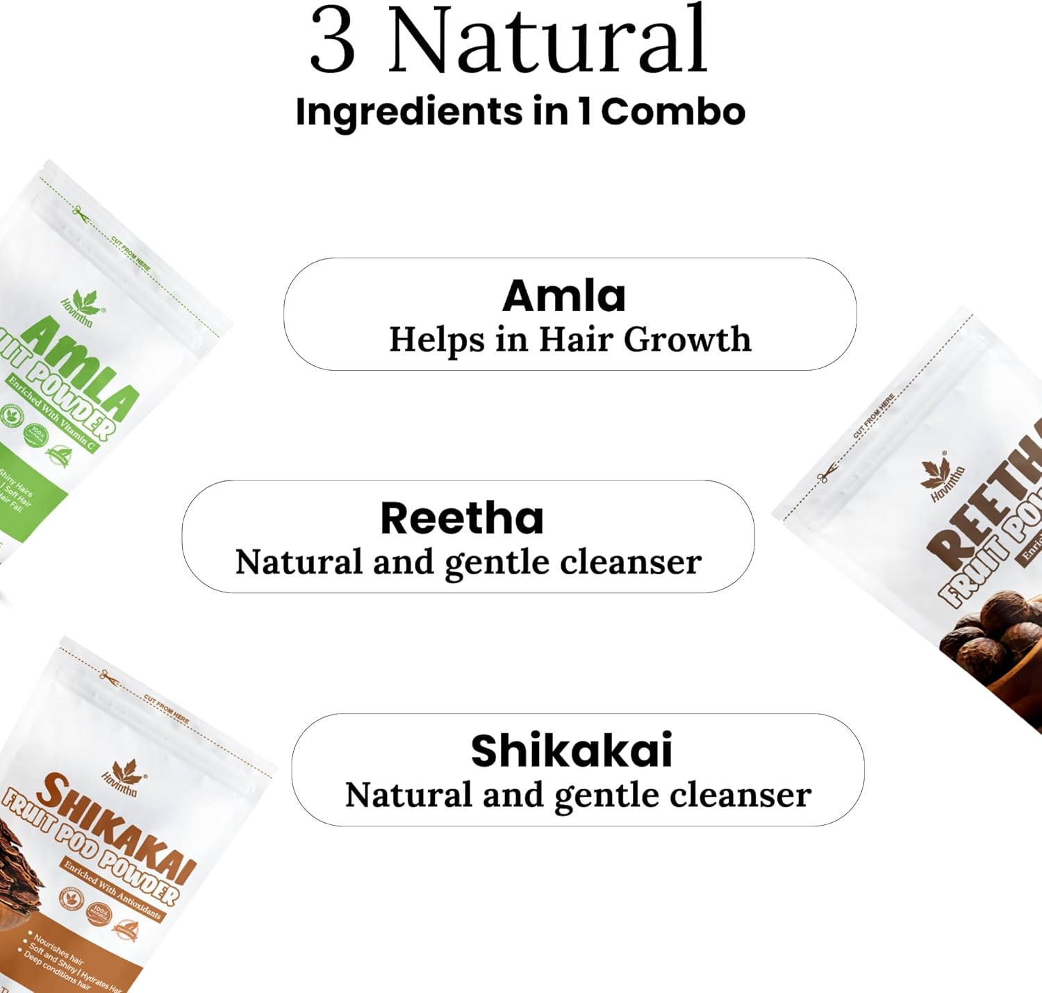 Havintha Natural Amla Reetha Shikakai Powder for Healthy Hair | Herbal Hair Care Combo | Hair Cleanser & Conditioner | Controls Hair Fall, Dandruff | All Hair Types &ndash; Each 100Gm (Combo Pack of 3) image number 4