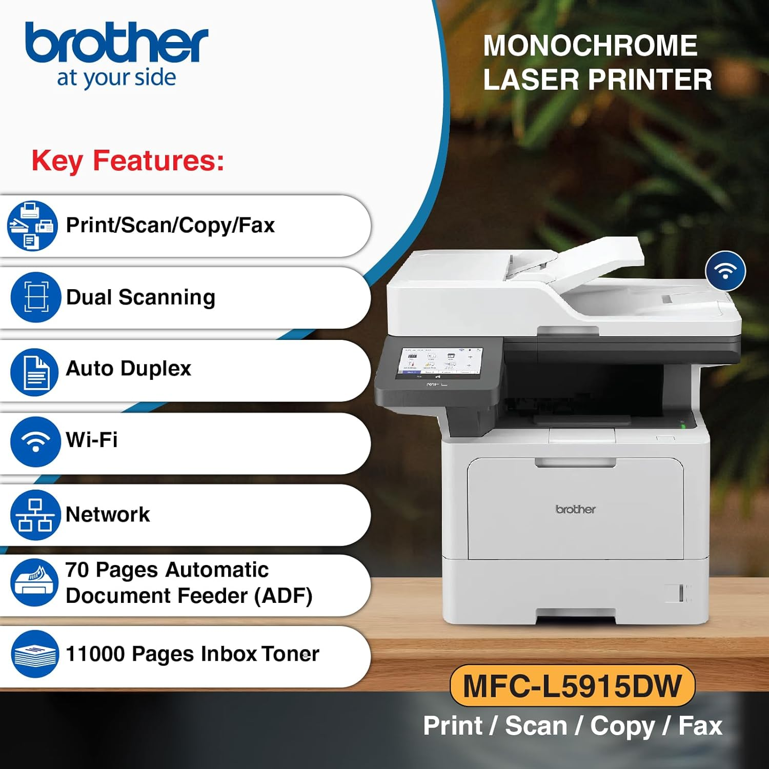 Brother MFC-L5915DW Mono Laser Multi-Function Centre, A4, 50Ppm, White image number 3