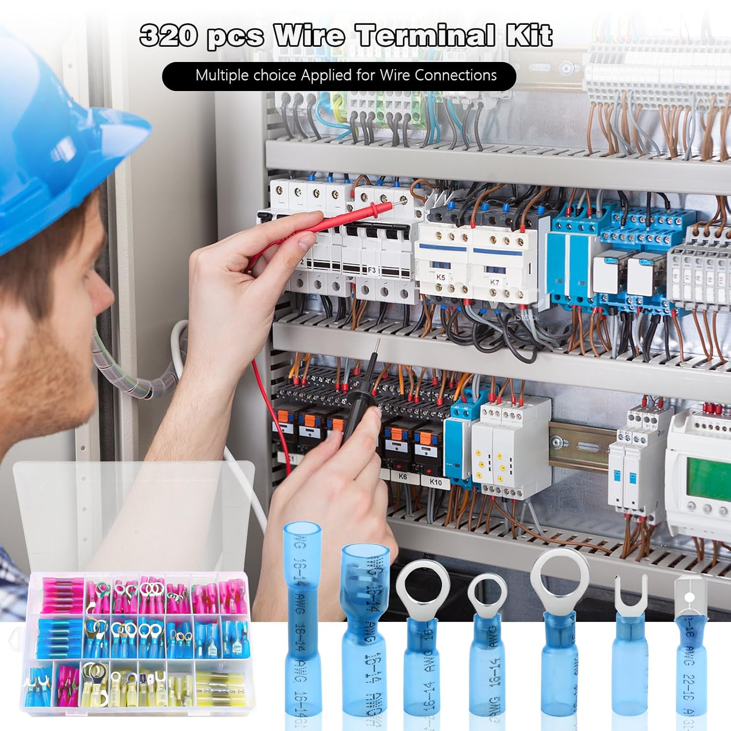 Chihutown 320PCS Heat Shrink Wire Connectors Kit, Water Proof Marine & Automotive Wire Connectors, 22-10 AWG, Copper, Multiple Colors, Ring, Fork, Male/Female Terminals image number 3