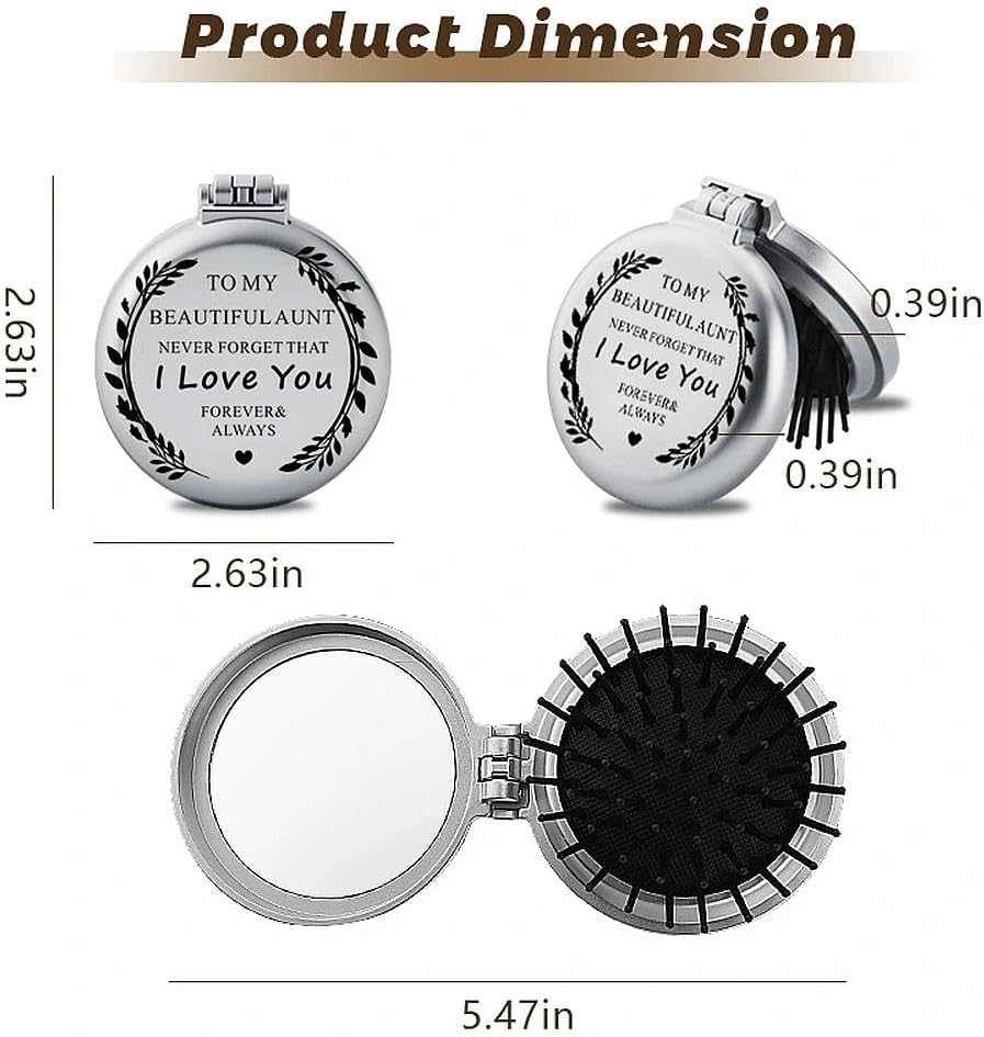 To My Beautiful Aunt Hand Engraved Pocket Comb Mirror Gift from Niece Nephew Personalized Portable Compact Make up Mirror for Aunty Auntie Christmas Birthday Gift image number 6