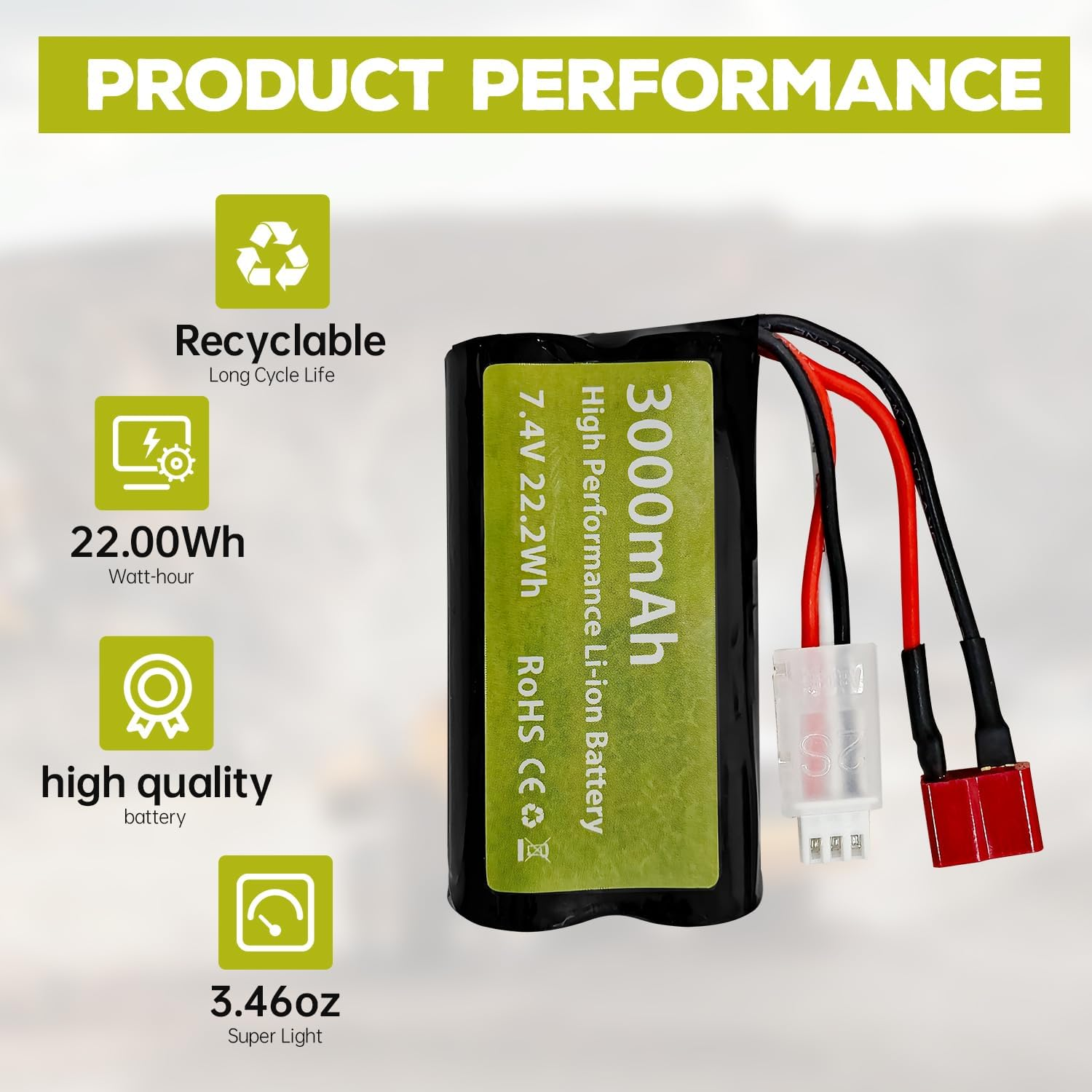 Fytoo 2PCS 7.4V 3000Mah 15C 2S Li Ion Battery with T-Type Plug and 2In1 Charger for Wltoys 12423 MJX 14301 14302 14303 H16PL High-Speed RC Cars 1/10 1/12 1/16 Ratio RC Car Trucks RC Ship image number 3