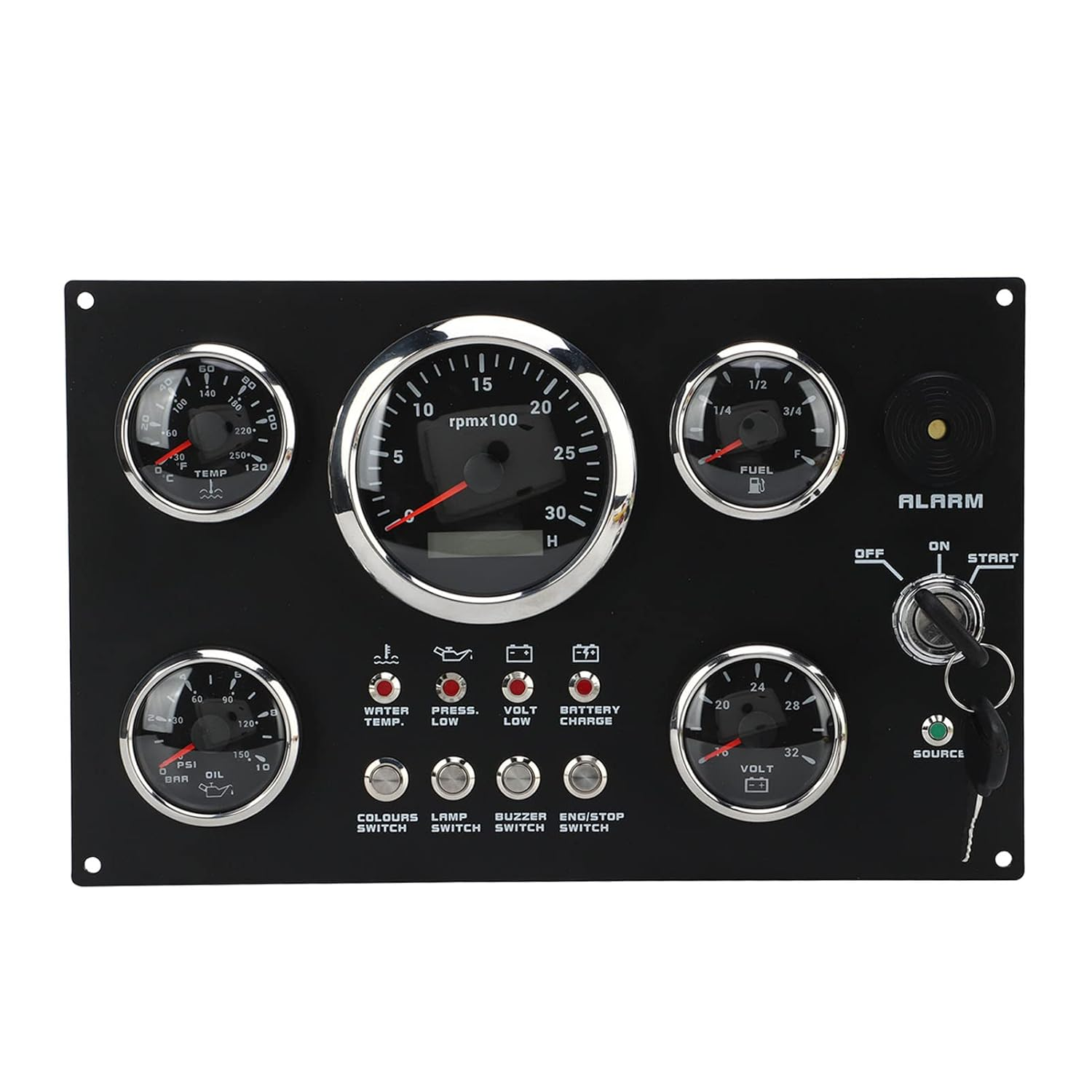Digital Gauge Cluster Set 52Mm 82Mm Water Oil Voltage Gauge with 7 Color Backlight Waterproof Triple Gauge Kit for Car Truck Marine RPM Engine Speed & Oil Level Display image number 1