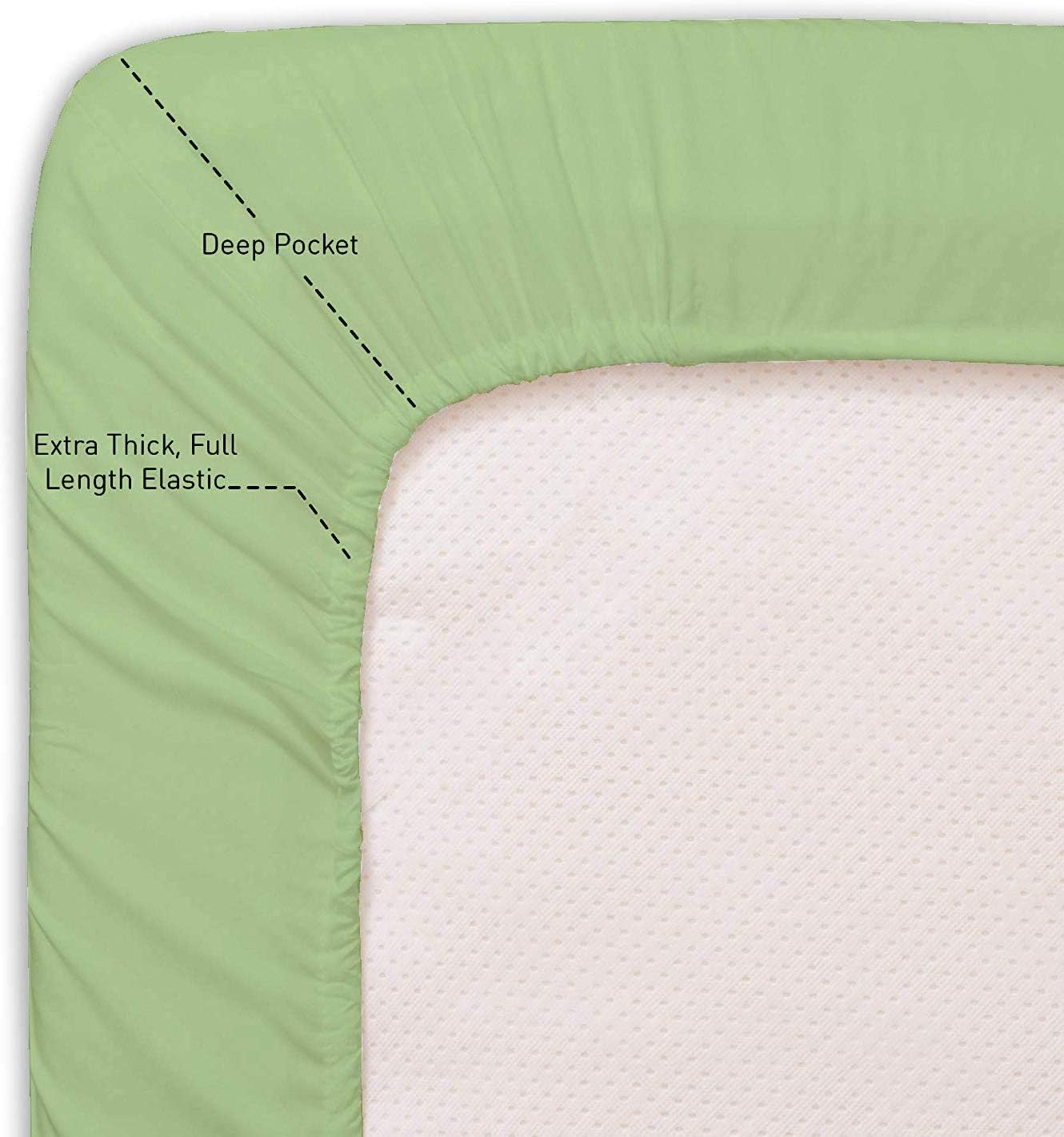 Cottington Lane 4 Piece Eastern King Size Sheet Set 76 X 80, Luxury Hotel Quality 100% Egyptian Cotton Bed Sheets with 16 Inch Deep Pocket Snug Fit Smooth Sateen Weave, Sage Solid image number 6