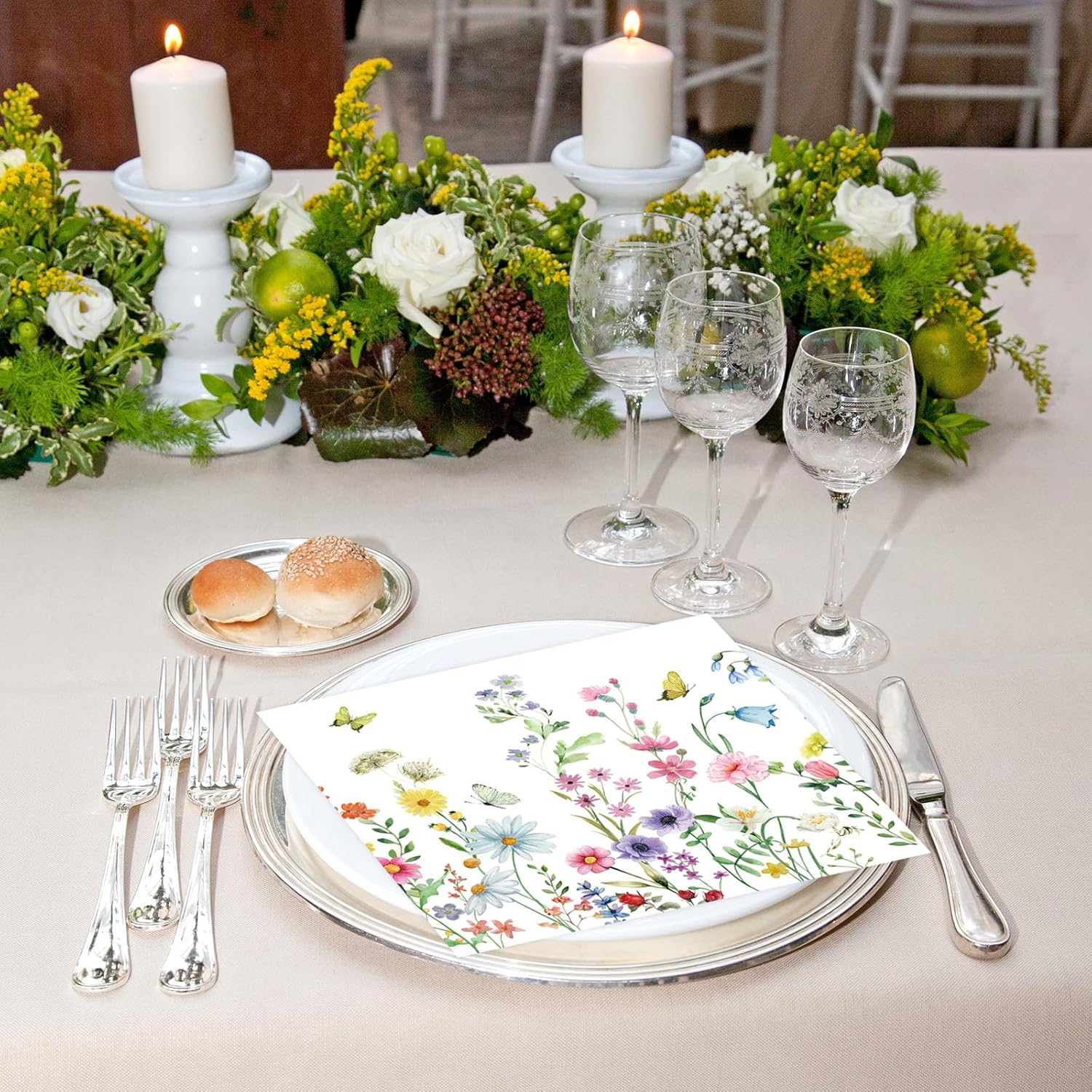 50 Pcs Wildflower Napkins 13 X 13 Inches, Floral Paper Napkins Disposable Flower Cocktail Napkins for Spring Summer Picnic Wedding Baby Shower Birthday Tea Party Decorations image number 2