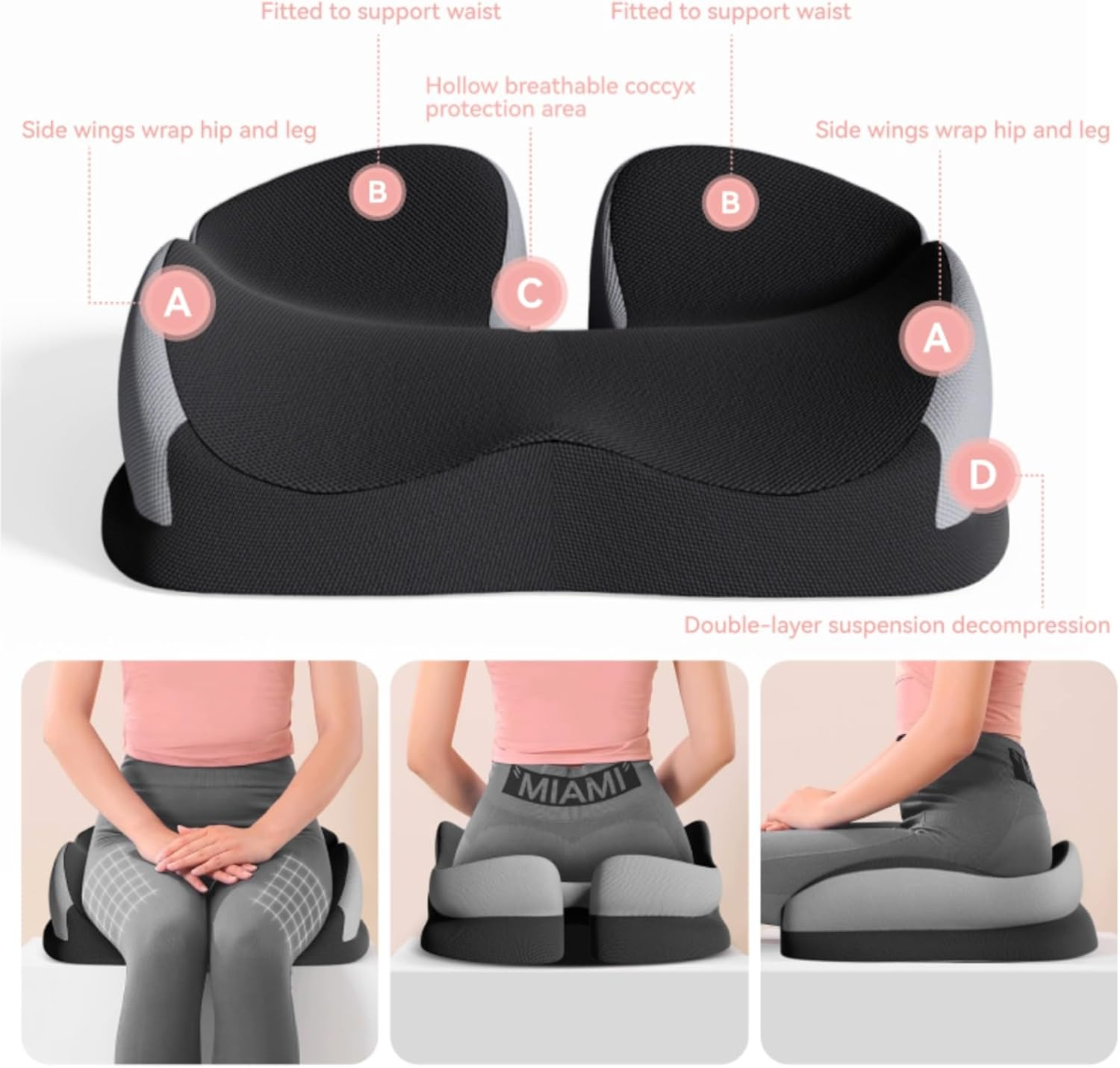 Seat Cushions for Office Chairs Wheelchair Cushion for Long Sitting Back Pain，Memory Foam Seat Car Computer Desk Chair Cushion，Coccyx Cushion for Tailbone Pain Relief Cushion Office Chair Butt Pillow