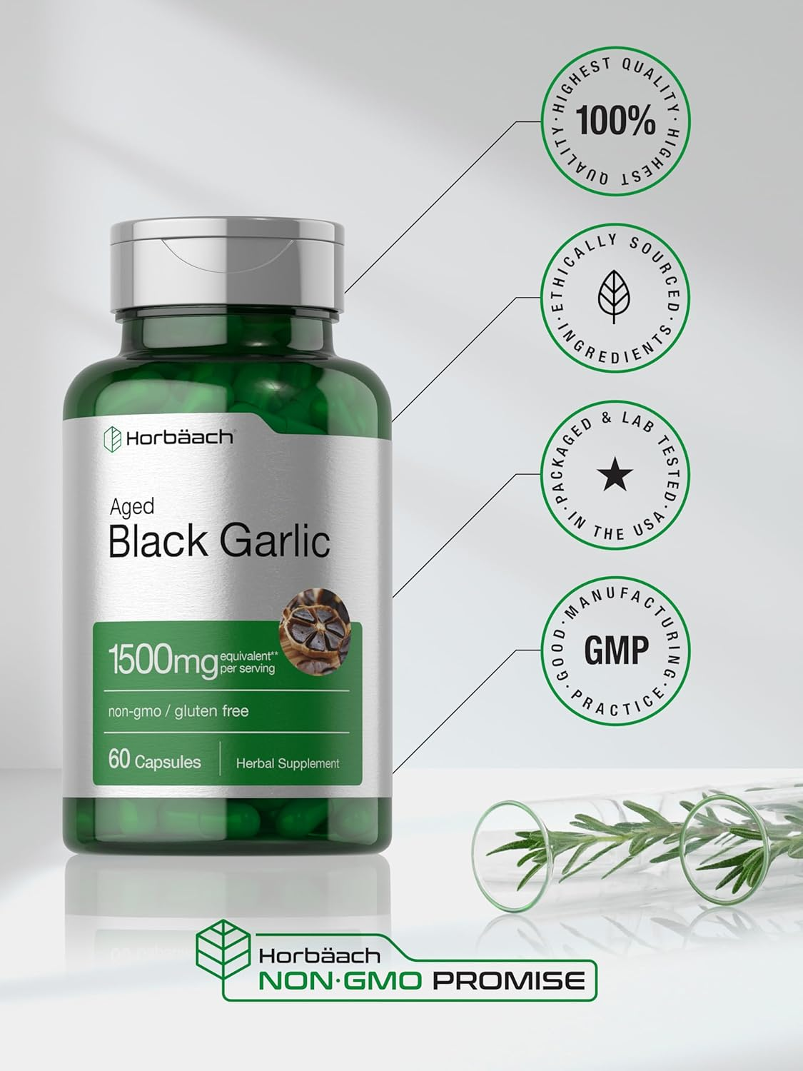 Fermented Black Garlic Capsules | 1000Mg | 60 Count | Non-Gmo, Gluten Free | by Horbaach image number 3