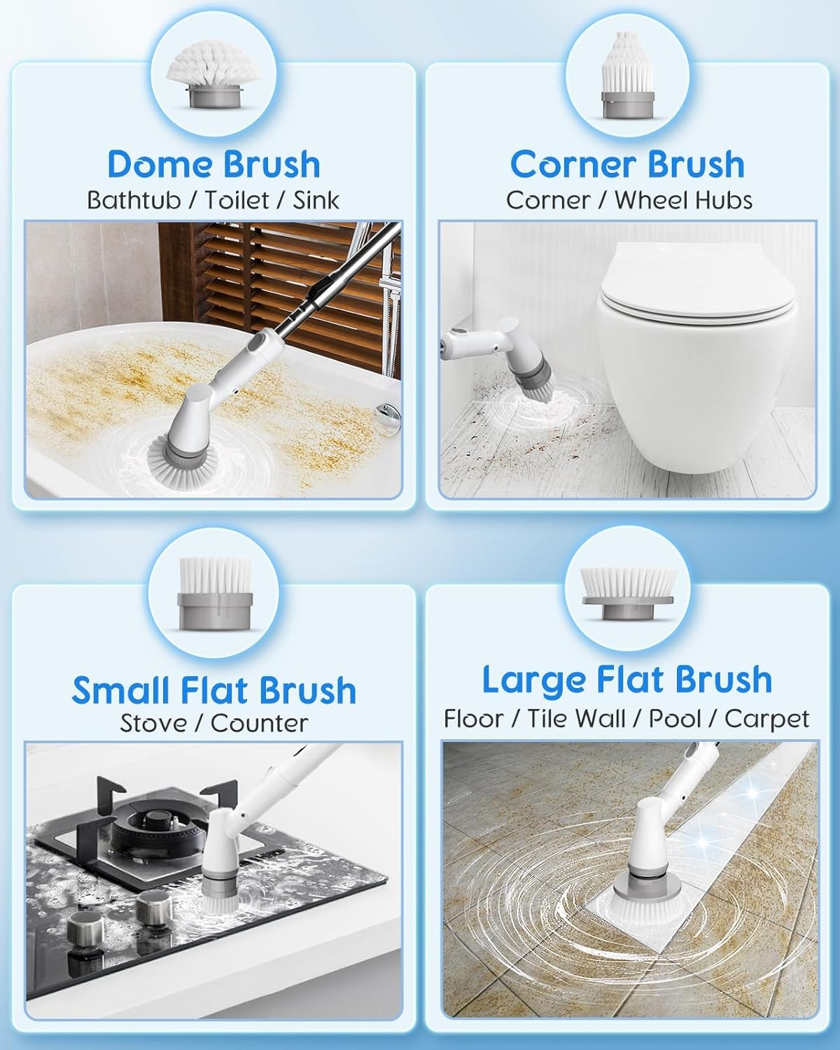 Electric Spin Scrubber with Battery Power Display, Fast-Charging Cordless Shower Scrubber with Long Handle, 4 Replaceable Brush Head, 1.5H & 2 Speeds Electric Scrubber (White) image number 2