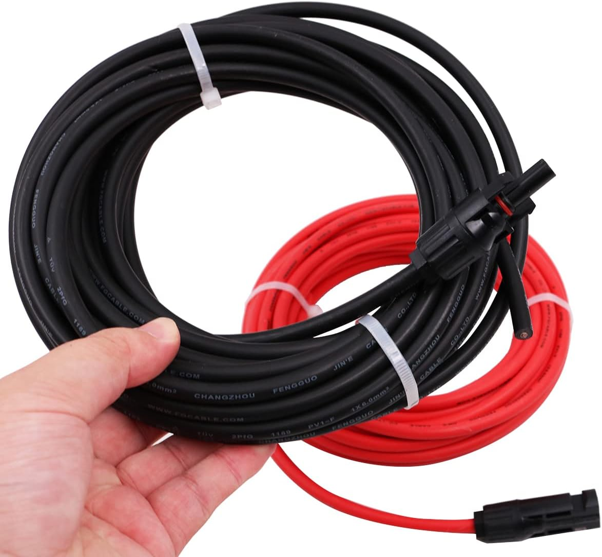 ZONADA Pair of 9.15M 6Mm2 10AWG Single Core Extension Cables with Connectors for Solar Panels and Solar Systems 9.15 Meters (30 Feet) Cable with Plug image number 6
