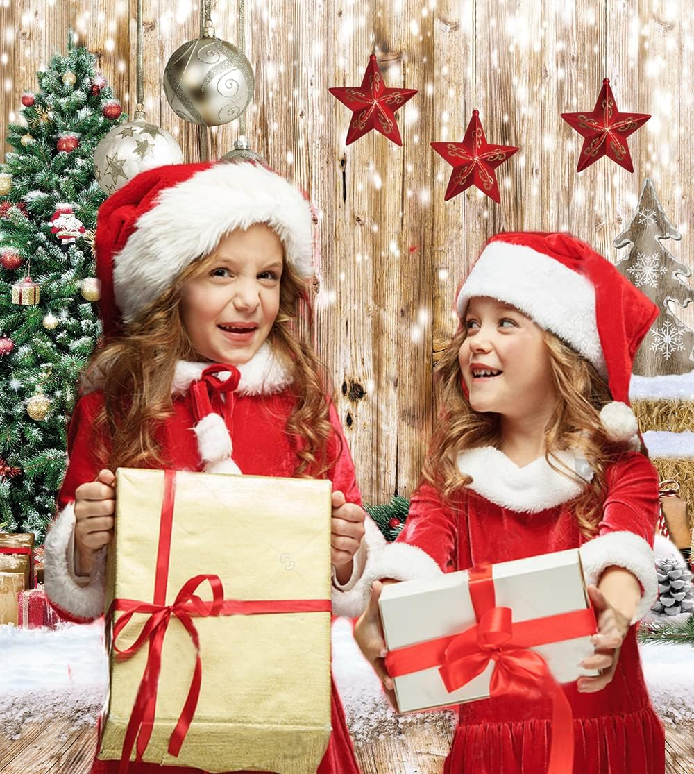 CYLYH 5X7FT Christmas Backdrop Rustic Wood Snow Backdrop Xmas Tree Gifts Background for Christmas Party Decoration Xmas Family Party Banner image number 1