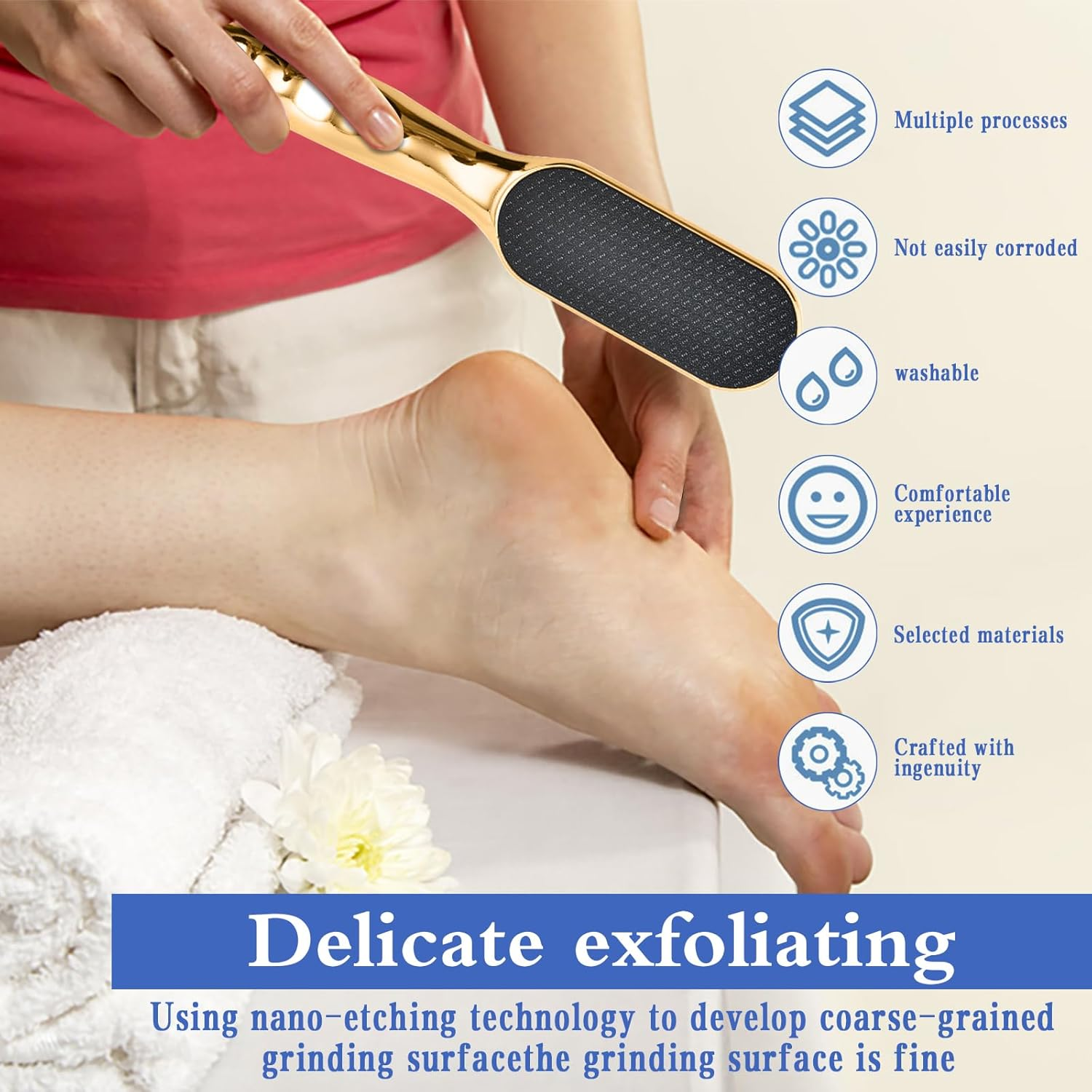 Nano Glass Foot File, Veinsgrain Foot File, Substantian Foot File, Nano Glass Foot File Callus Remover, beyond the Cream Foot File, Professional Foot Care Tools (Gold) - Blue image number 7