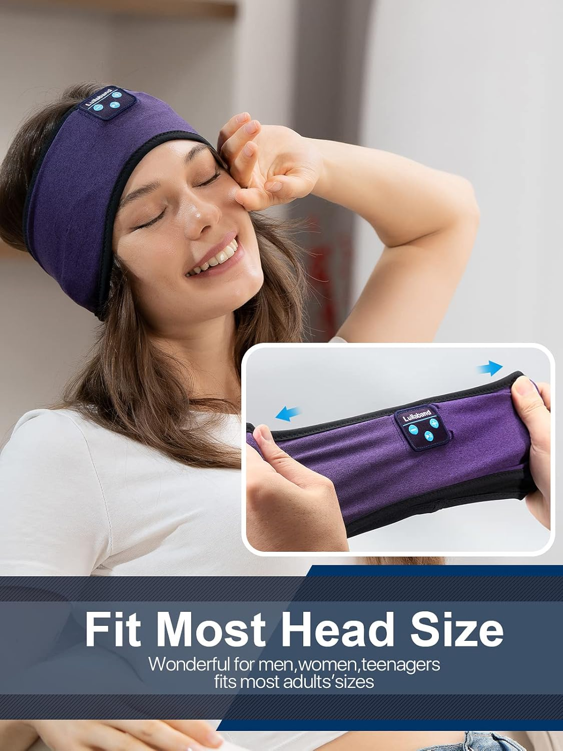 Bluetooth Headband Headphones, Sleep Headphones for Side Sleepers, Sleeping Headphones Comfortable Headband with Thin Speaker Microphone Handsfree Gift image number 6