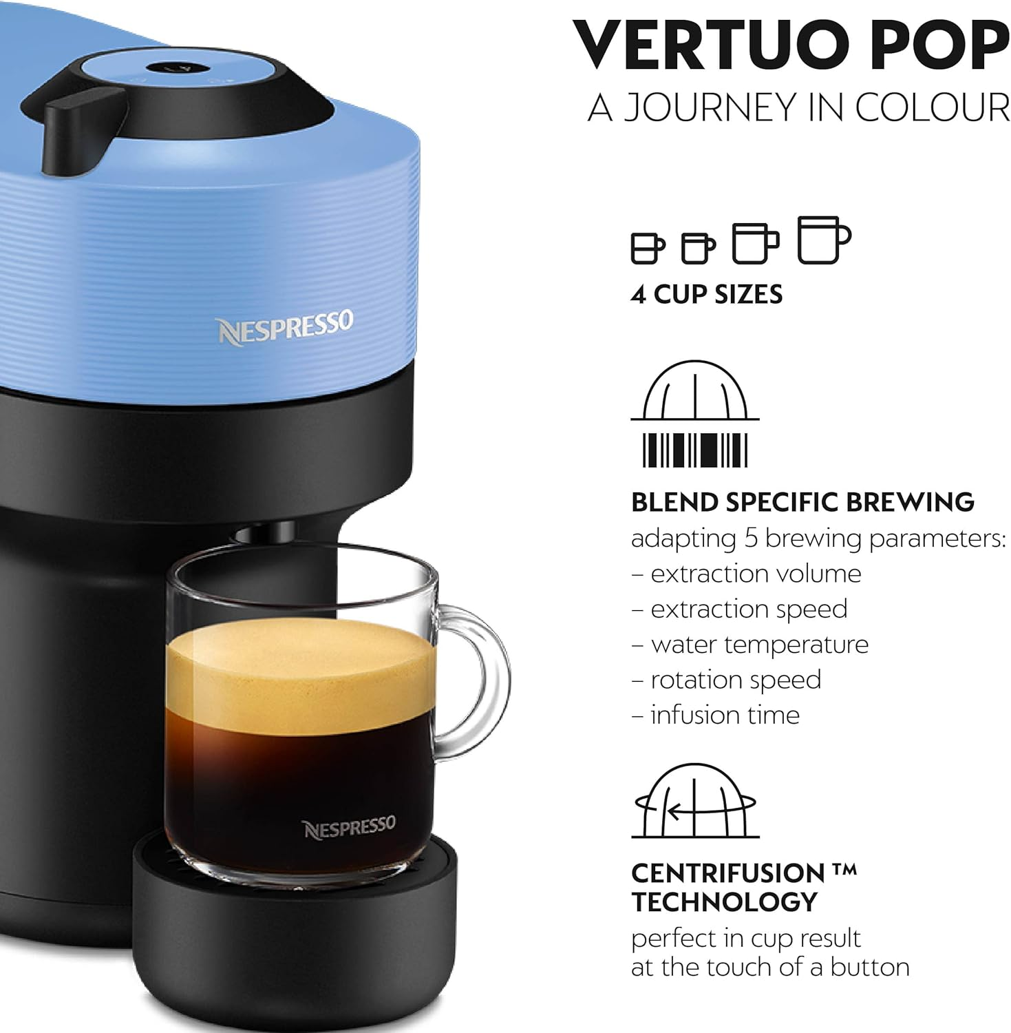 De'Longhi Nespresso Vertuo Pop ENV90.A, Capsule Coffee Machine, Single-Serve Pod Coffee Machine, 4 Cup Sizes, Nespresso Starter Pack, Centrifusion Technology, Smart Connectivity, Pacific Blue