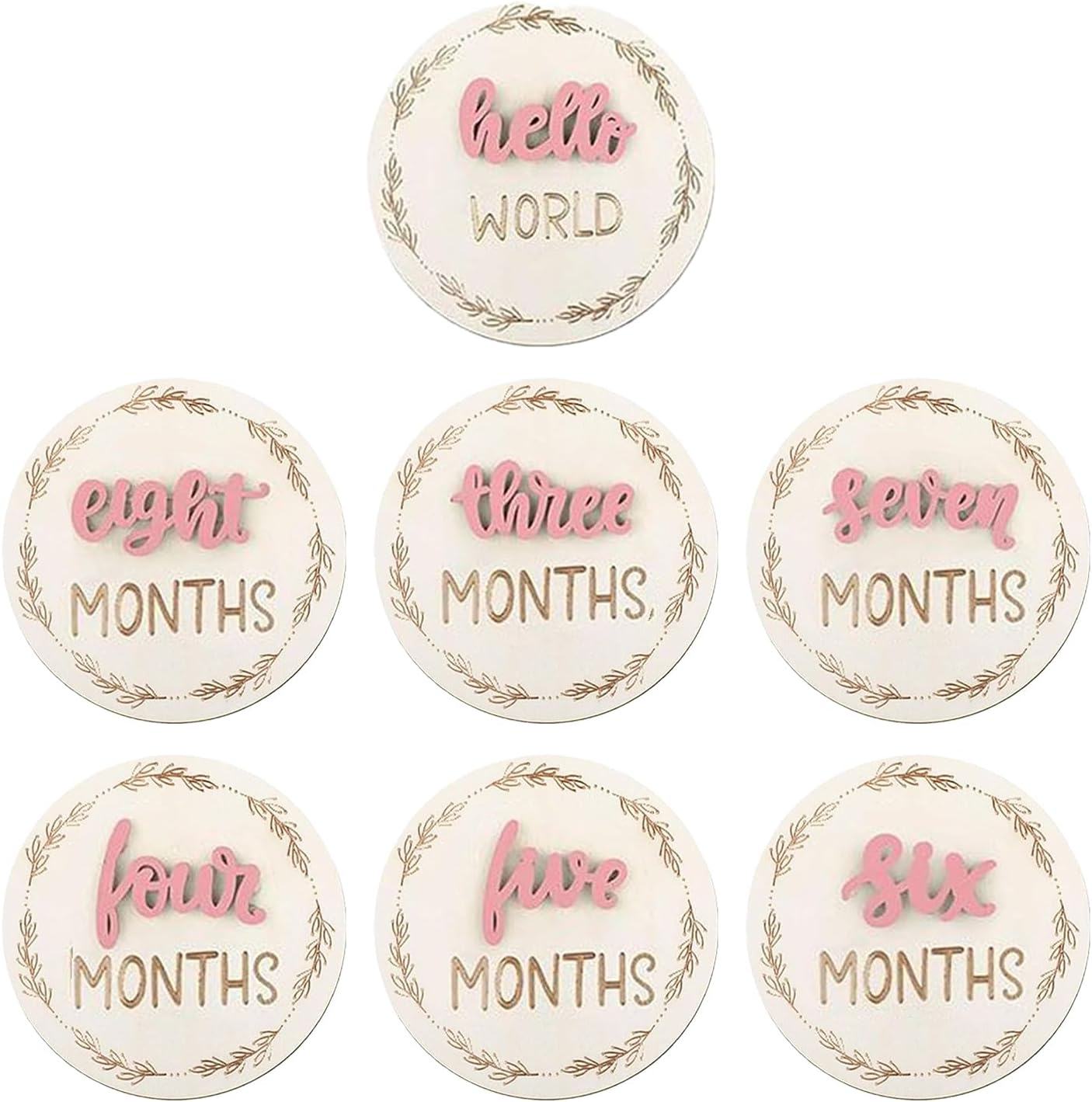 Baby Growth Cards, Pack of 7 Wooden Picture Circles for Babies, Reusable Monthly Marker Discs for Children'S Room, Living Room