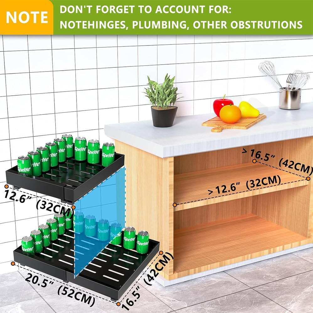 Betterlifewj Expandable Cabinet Organizer Drawer. 2 Pack. Width: 32Cm to 52Cm, Length 42Cm. Height 7.5Cm. Slide-Out Drawer Design Makes It Easier and Faster to Get Things. image number 2