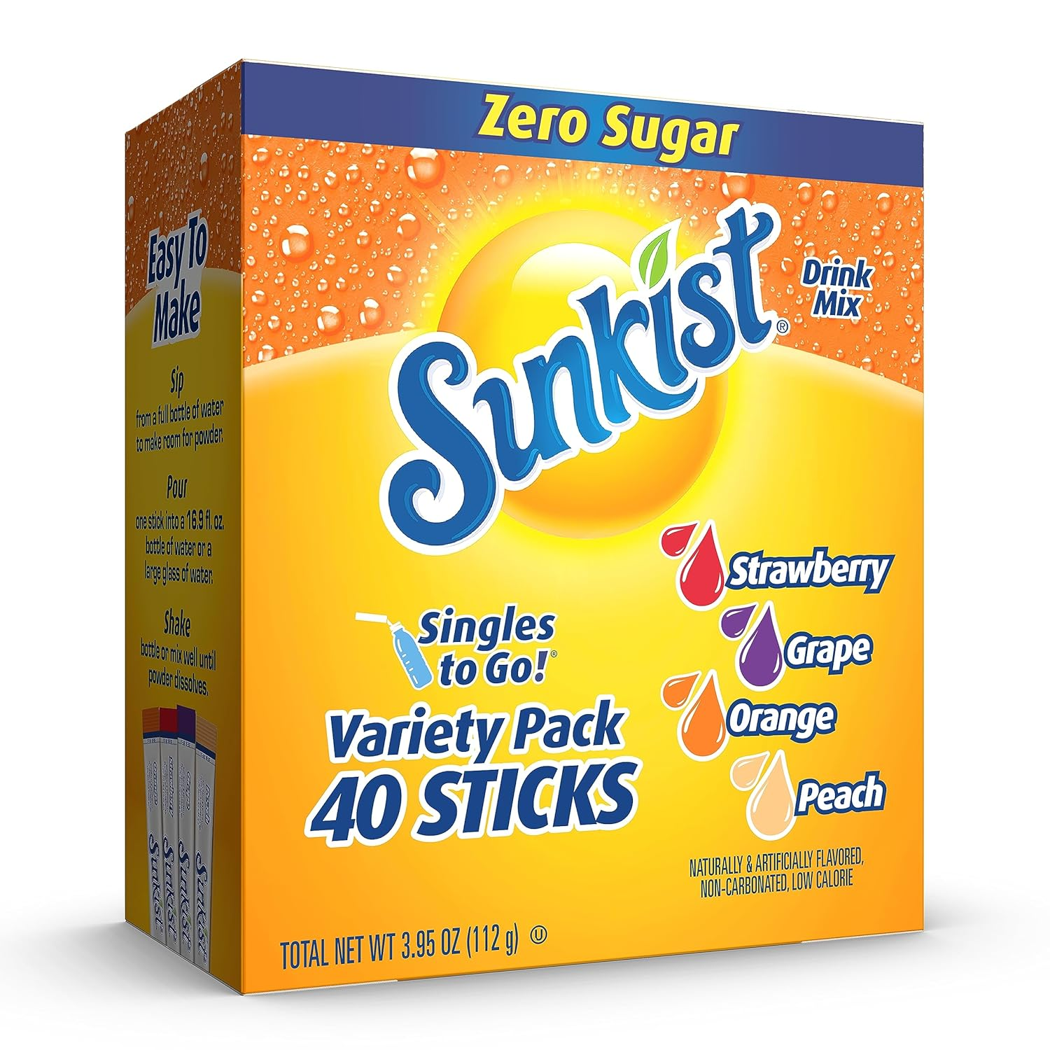 Sunkist Soda Variety Pack, Singles to Go Orange, Strawberry, Grape and Peach (40 Total Sticks) image number 3