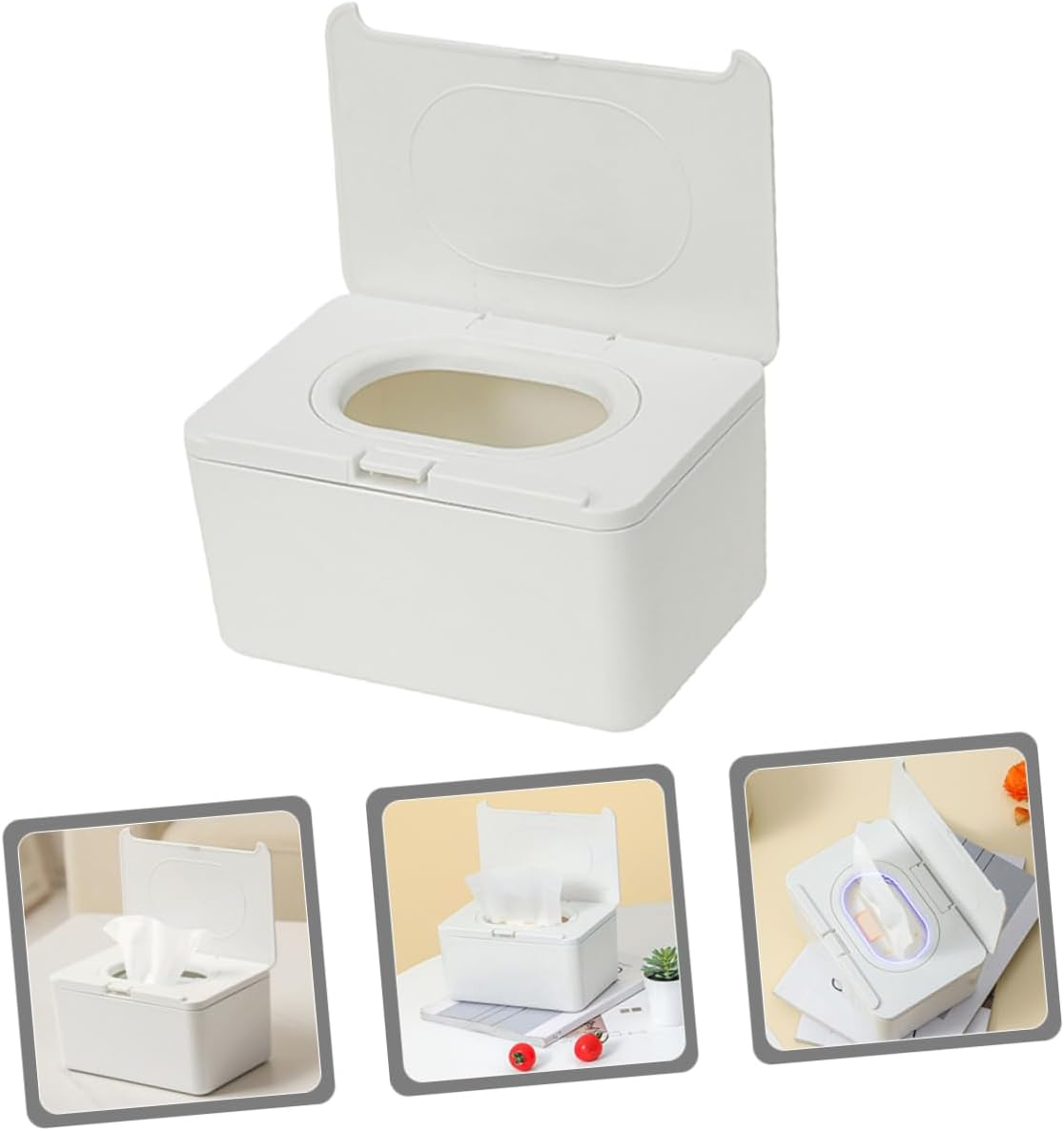 Ciieeo Wipes Dispenser Tissue Box Cover Plastic Wipe Holder Refillable Storage Case Portable for Home and Travel White image number 4