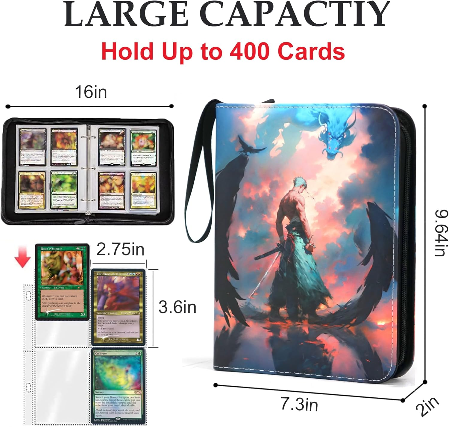 400 Pockets Trading Card Binder for One Piece Cards,Portable Waterproof Card Storage Book with Removable Sleeves, Children Gifts for Anime, Game, MTG and TCG Cards image number 1