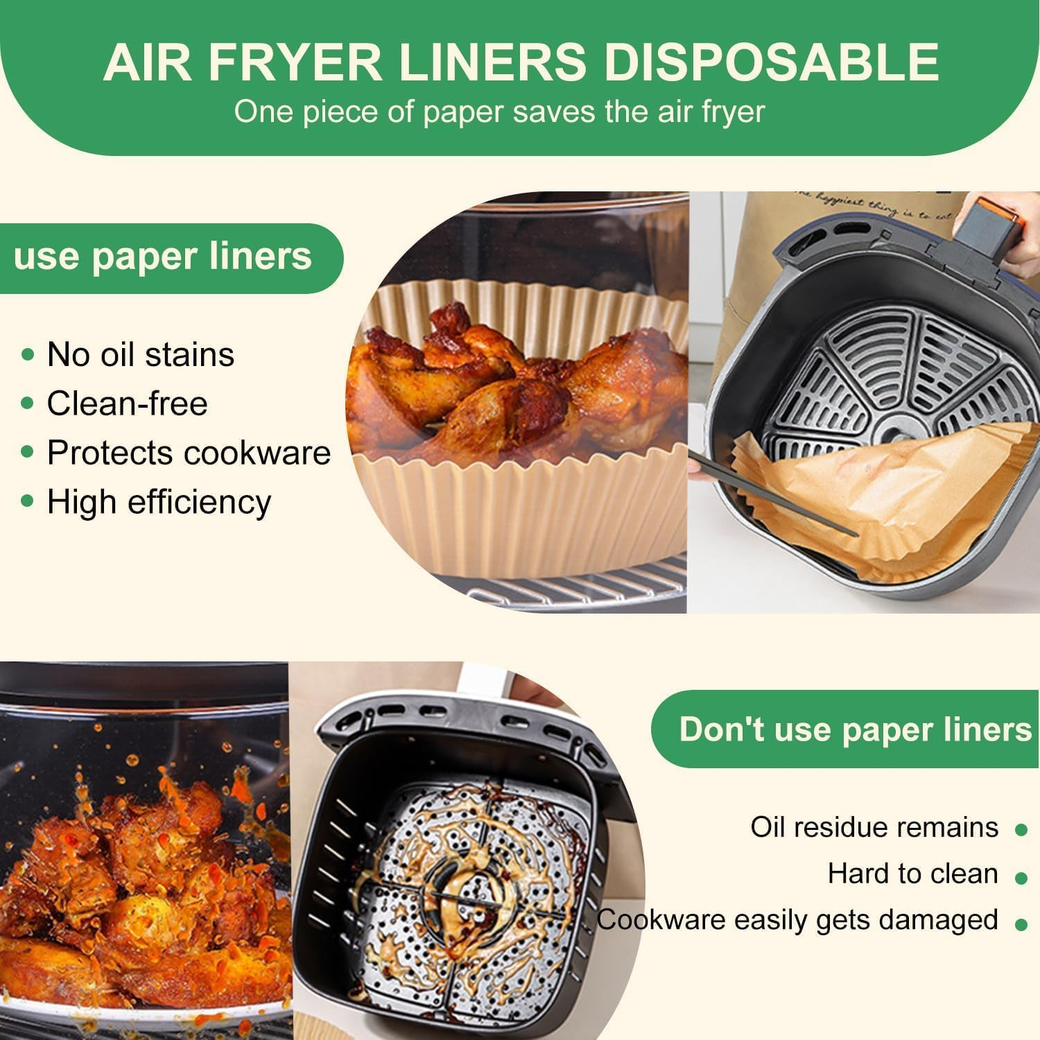 250 Pcs Air Fryer Liners Square 20-25 Cm Disposable Air Fryer Paper for 5&ndash;8 Litre Airfryers, Non-Stick Adjustable Fit for Philips, Ninja, Tefal, Oven & Microwave Oil Free Cooking - 5-8 Inch image number 4