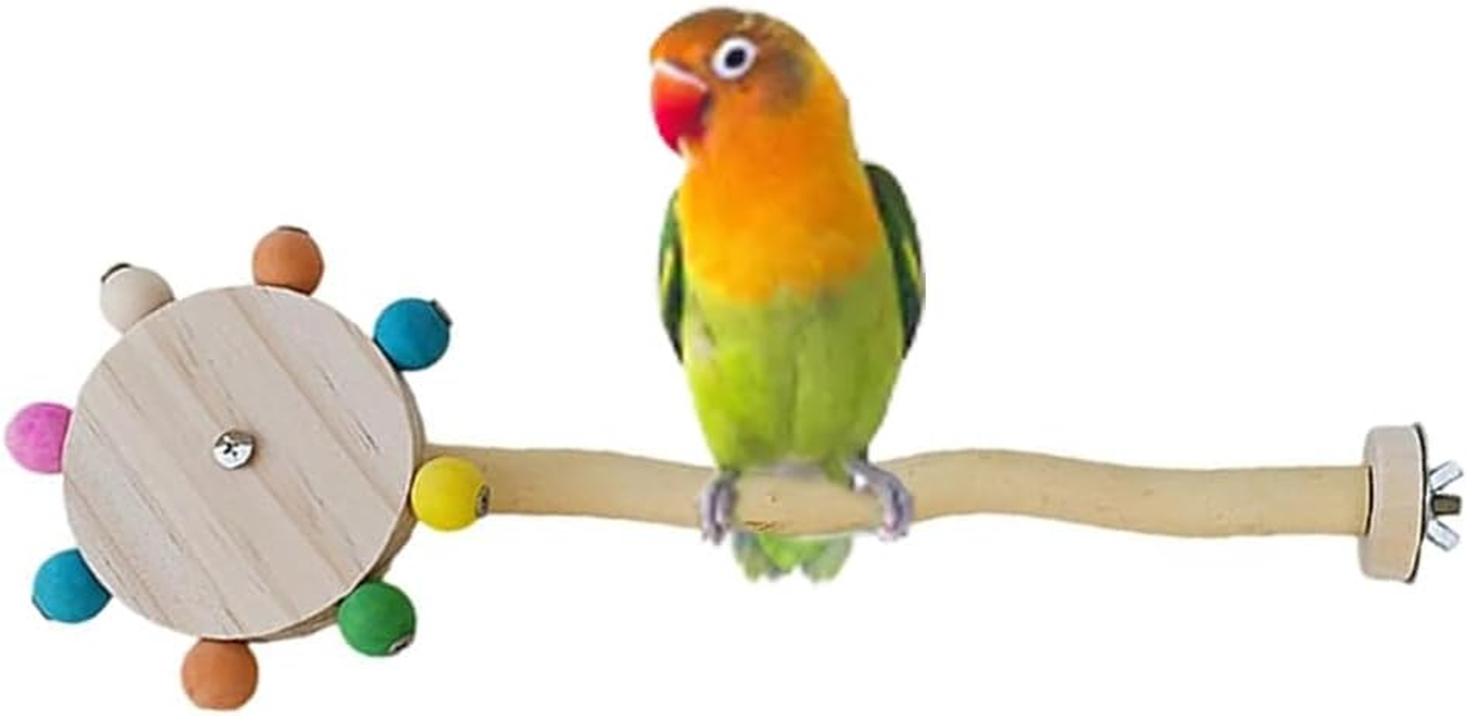 Bird Stand Perch Toy with Rotating Balls, Natural Wood Cage Accessories, Bird Toys for Small Medium Birds,Parakeets, Ideal for Parakeets, Cockatiels & Lovebirds (L)