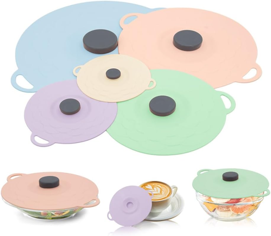 5 Pcs Silicone Lids for Bowl Silicone Microwave Cover with 5Sizes Reusable Heat Resistant Lids Fits Cups, Oven, Cups, Bowls, Plates, Pots, Pans, Skillets, Fridge Dishwasher Safe image number 1
