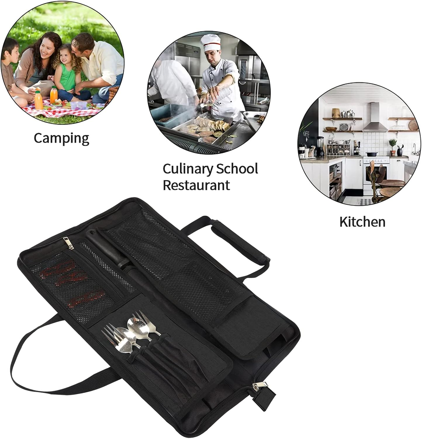 Chef Knife Roll Bag, Heavy Duty Waxed Canvas Chef Knife Bag, Portable 13 Slots Chef Knife Case, Multi-Function Cutlery Knives Pouch Holder Knife Wrap Wallet Tool Roll (Knives Not Included) image number 4