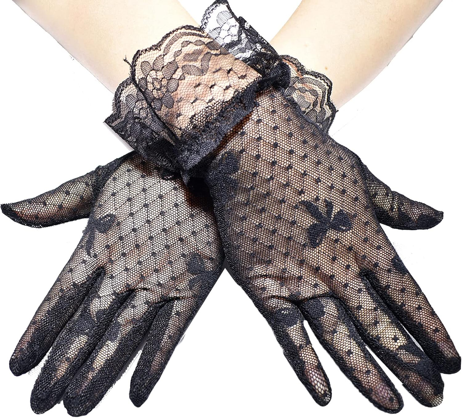 Lopsity Elegant Lace Gloves for Women - Short Summer Tea Gloves for Wedding, Party, Prom, Evening
