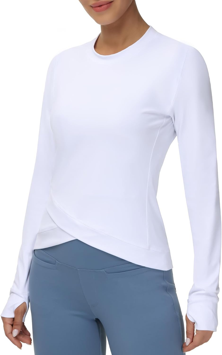 THE GYM PEOPLE Women'S Long Sleeve Compression Shirts Workout Tops Cross Hem Athletic Running Yoga T-Shirts with Thumb Hole image number 2