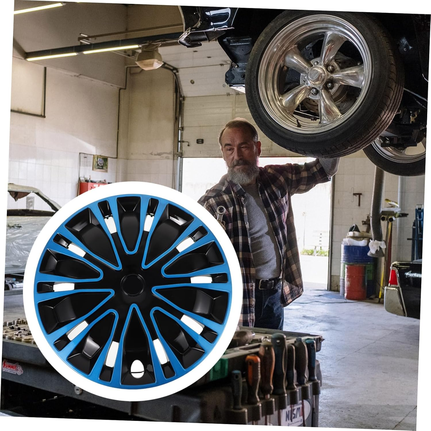 BUGUUYO 15 Inch Automotive Hub Caps Wheel Rim Covers Blue Black Universal Car Hub Covers Decorative Hubcaps for Vehicle Rims image number 1