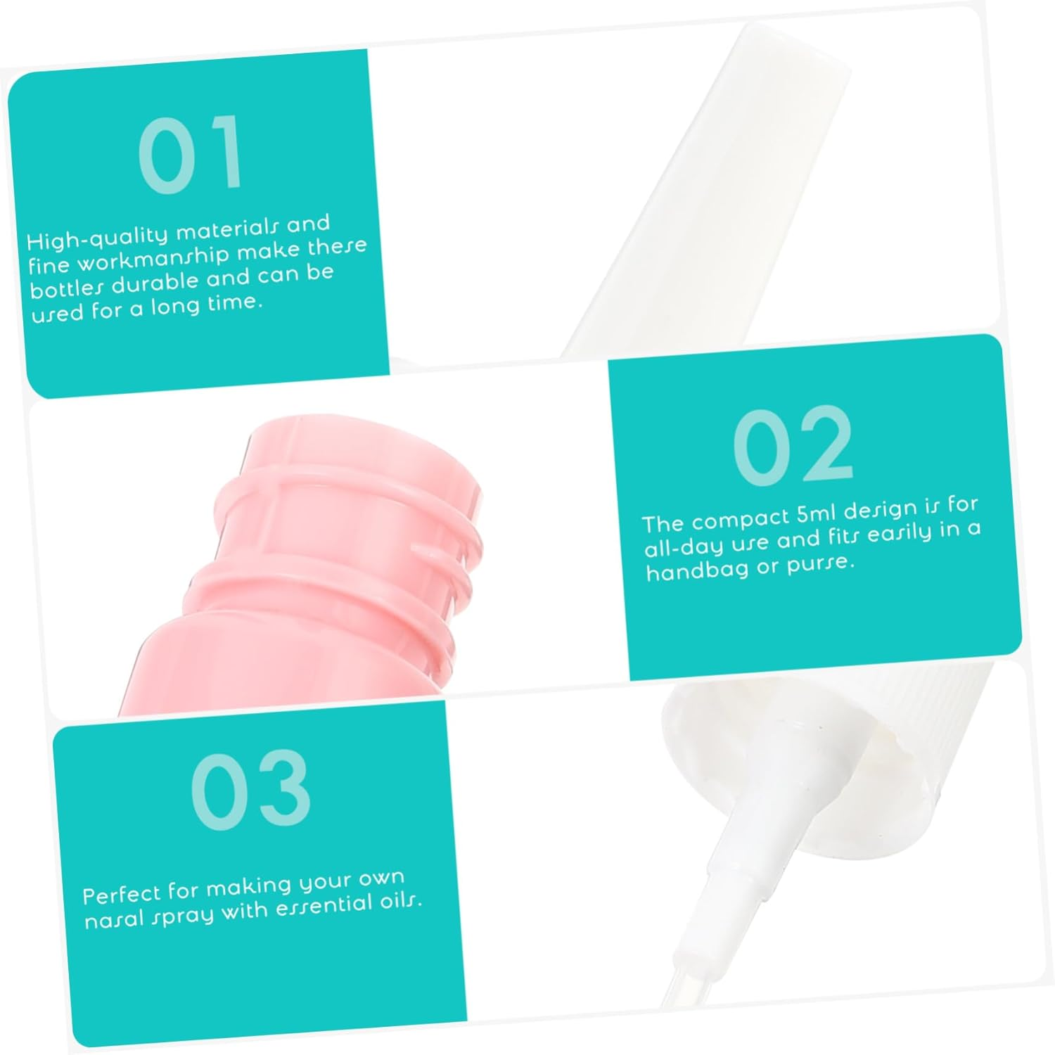 FRCOLOR 50Pcs 5Ml PET Nasal Spray Bottle Set Small Empty Refillable Travel Bottles for Saline Water Essential Oils Skin Lotion image number 1